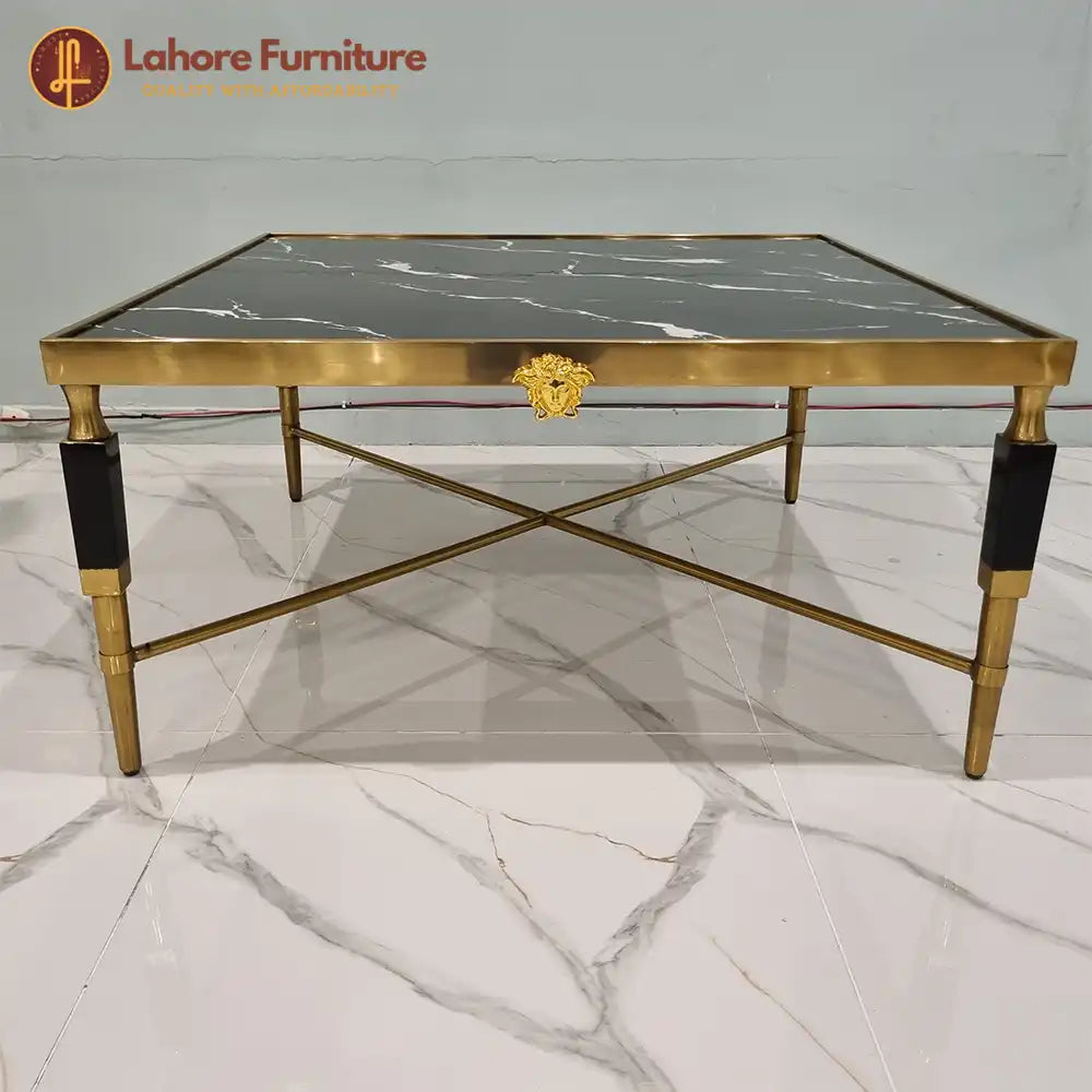 Black Marble Center  Table Set with Gilded Accents