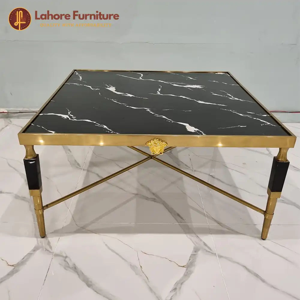 Black Marble Center  Table Set with Gilded Accents