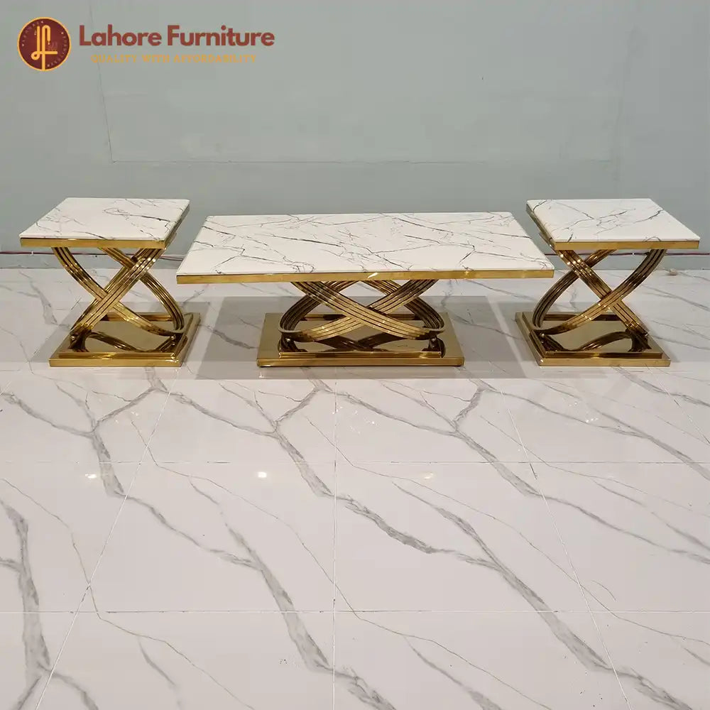 Helix Cross-Base Marble  Center  Table Collection (Set of 3)