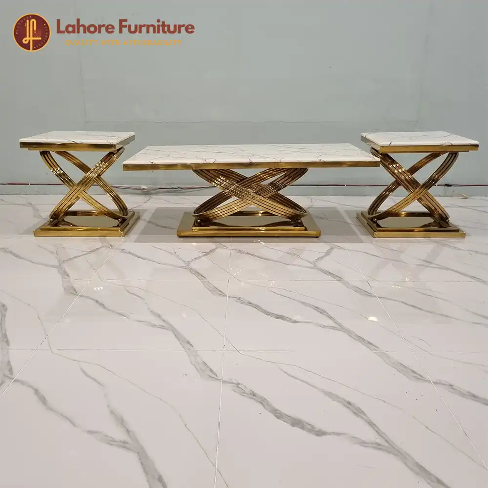Helix Cross-Base Marble  Center  Table Collection (Set of 3)