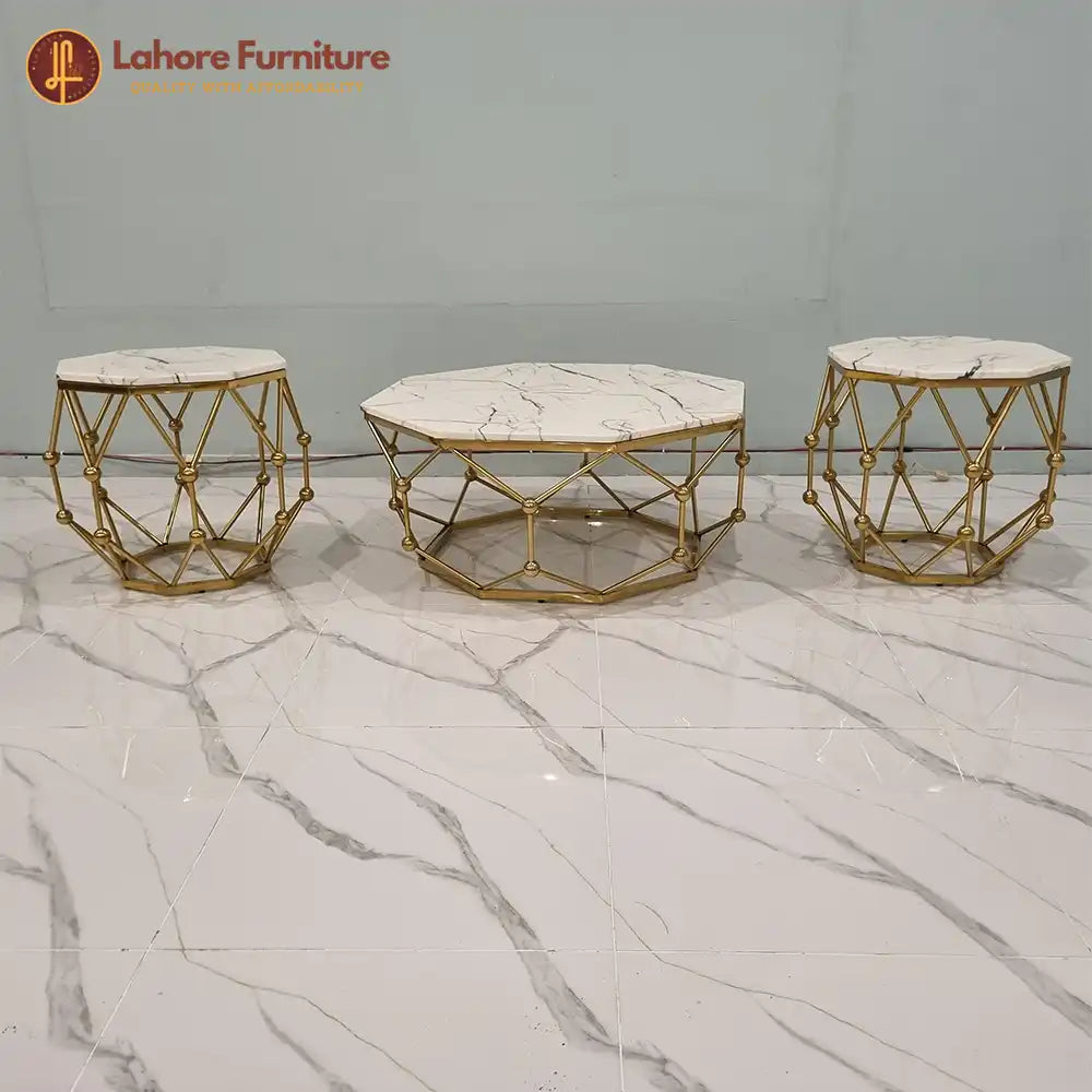 Glam White Marble Center & Side Table Trio