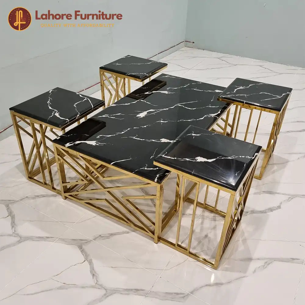 Black Marble & Gold Nesting Center Table
