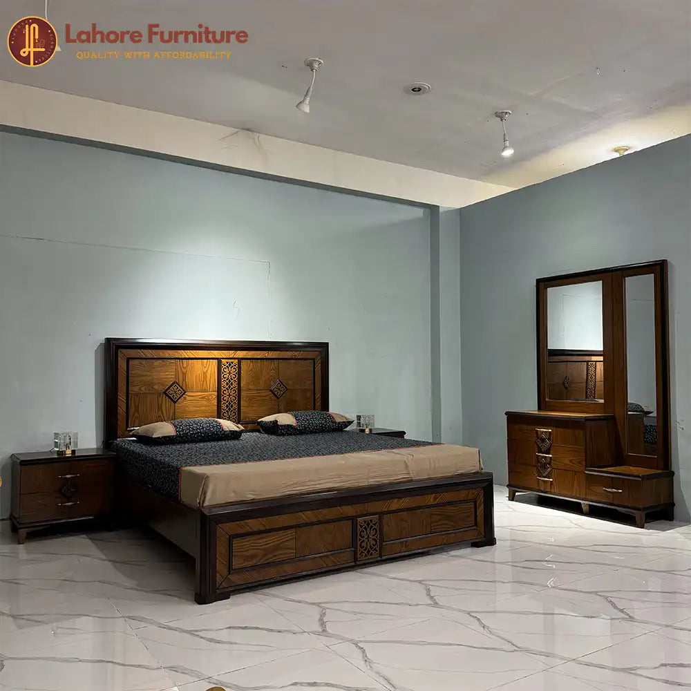 Modern Walnut Wood Bedroom Set with Dressing Table - AS34