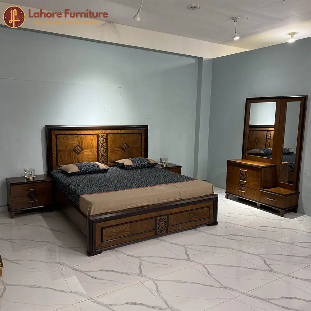 Modern Walnut Wood Bedroom Set with Dressing Table - AS34