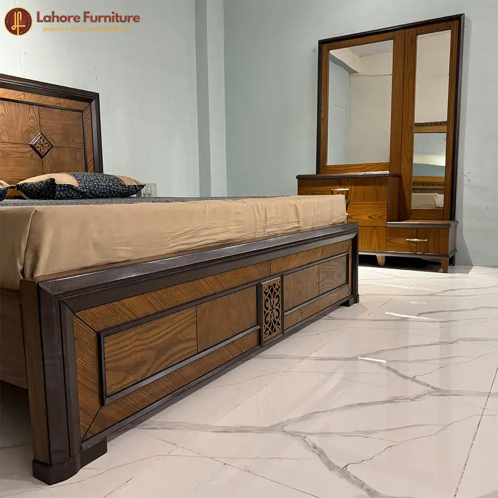 Modern Walnut Wood Bedroom Set with Dressing Table - AS34