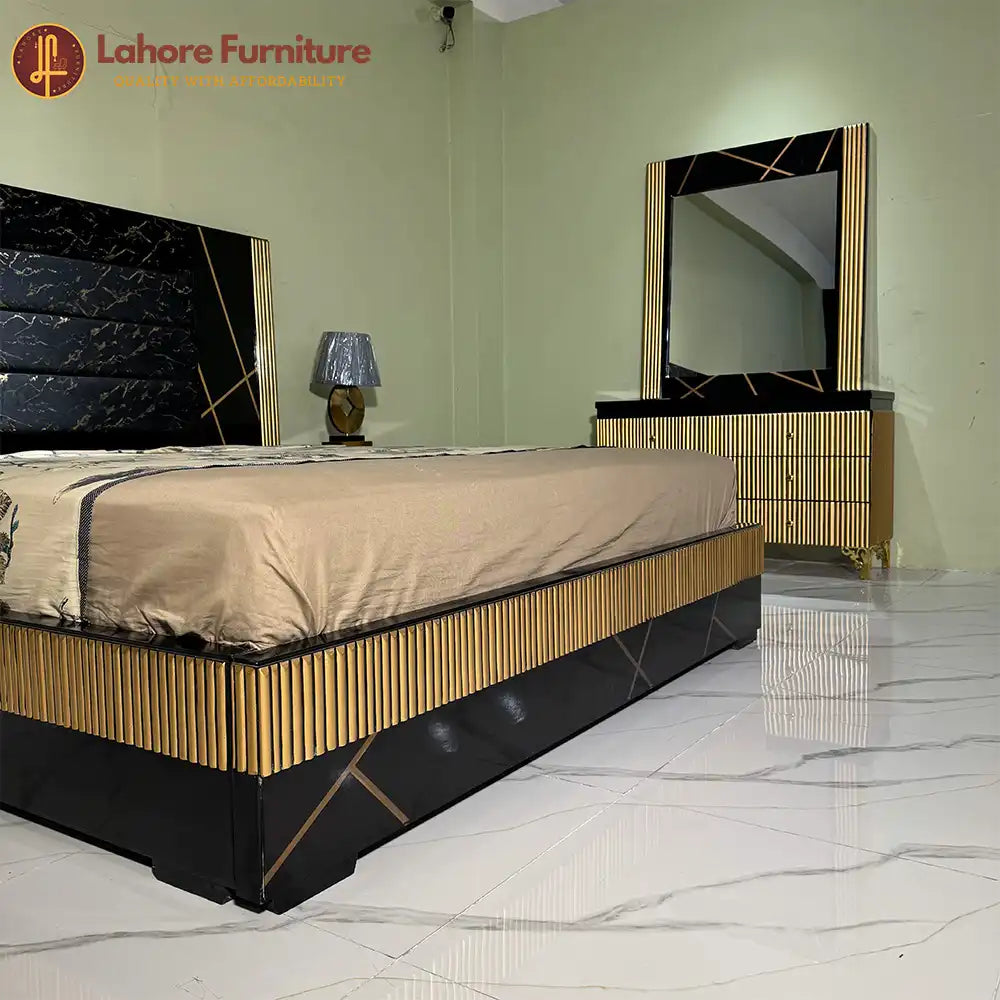 Modern Black Gold Luxury Bedroom Set with Dressing Table - 5F03