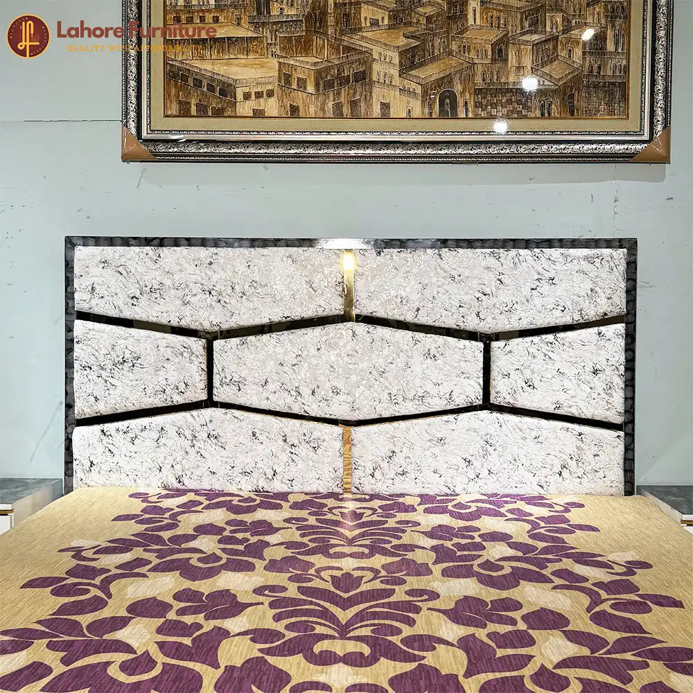 Modern White Marble Bedroom Set with Round Mirror Dresser - 5F01