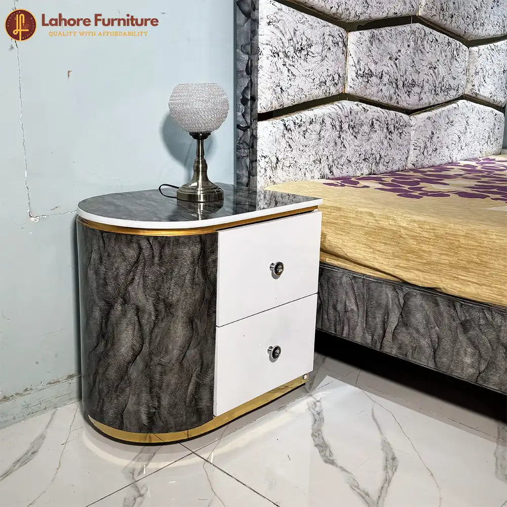 Modern White Marble Bedroom Set with Round Mirror Dresser - 5F01