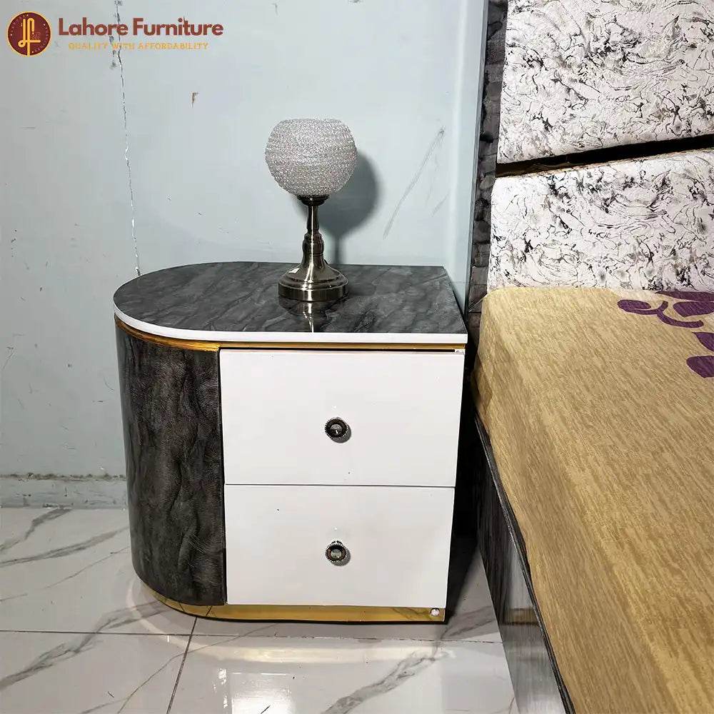 Modern White Marble Bedroom Set with Round Mirror Dresser - 5F01