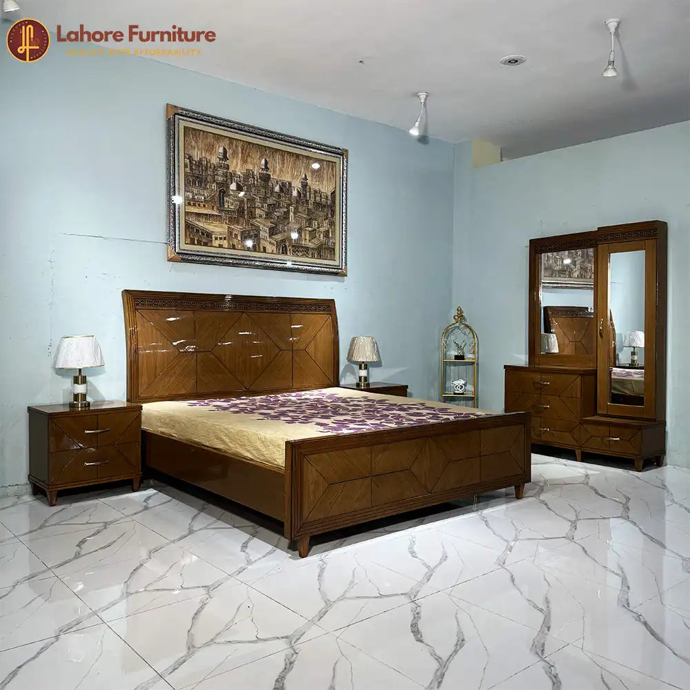 Solid Wood Style Bed Set with Storage Dresser - AK39