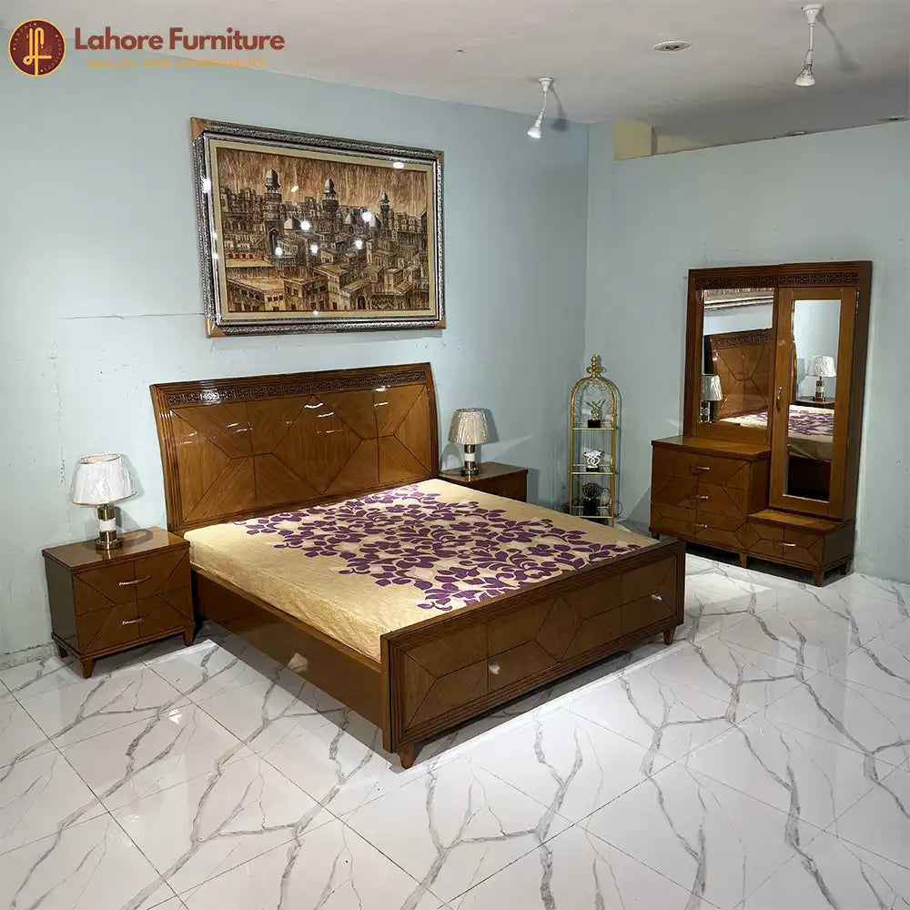 Solid Wood Style Bed Set with Storage Dresser - AK39