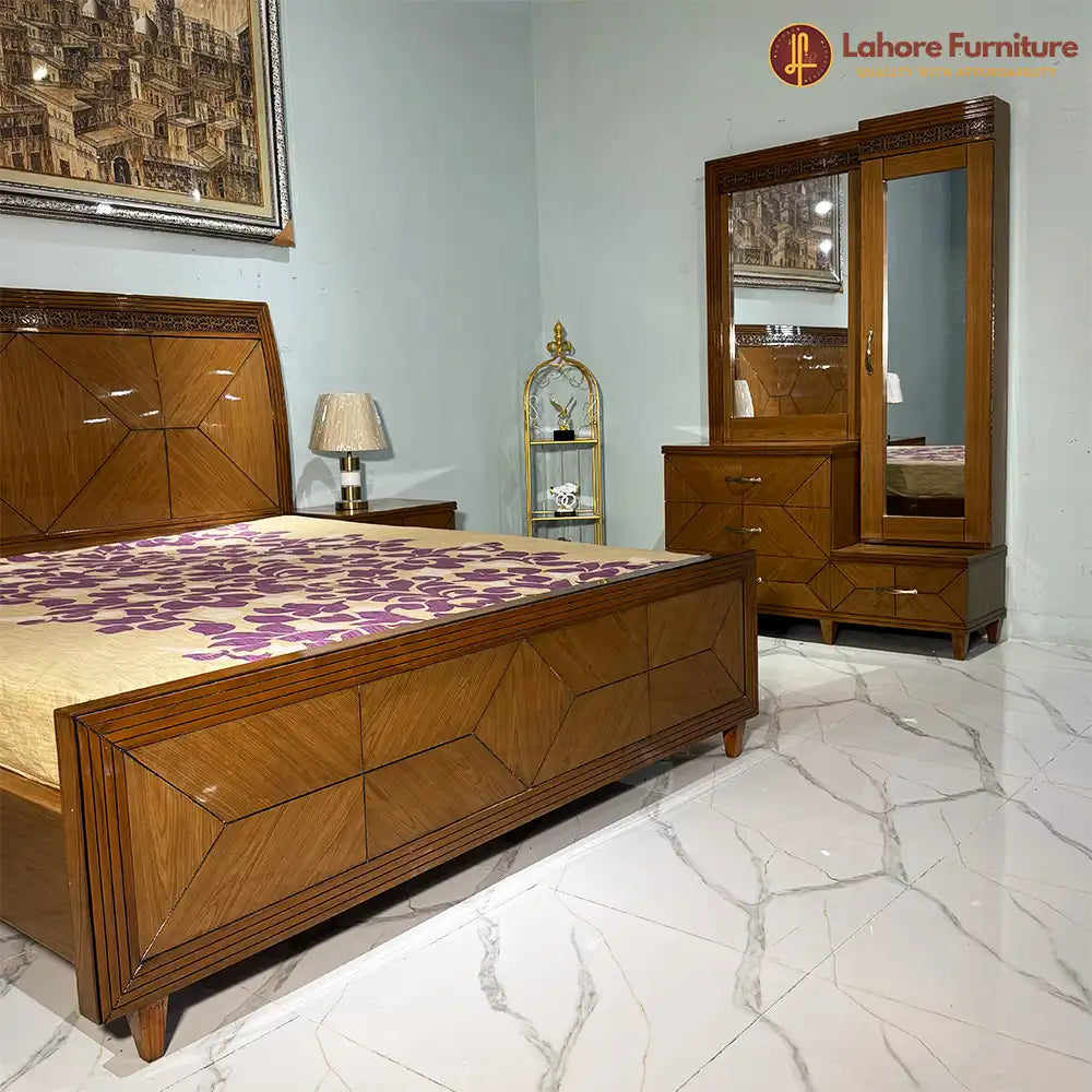 Solid Wood Style Bed Set with Storage Dresser - AK39