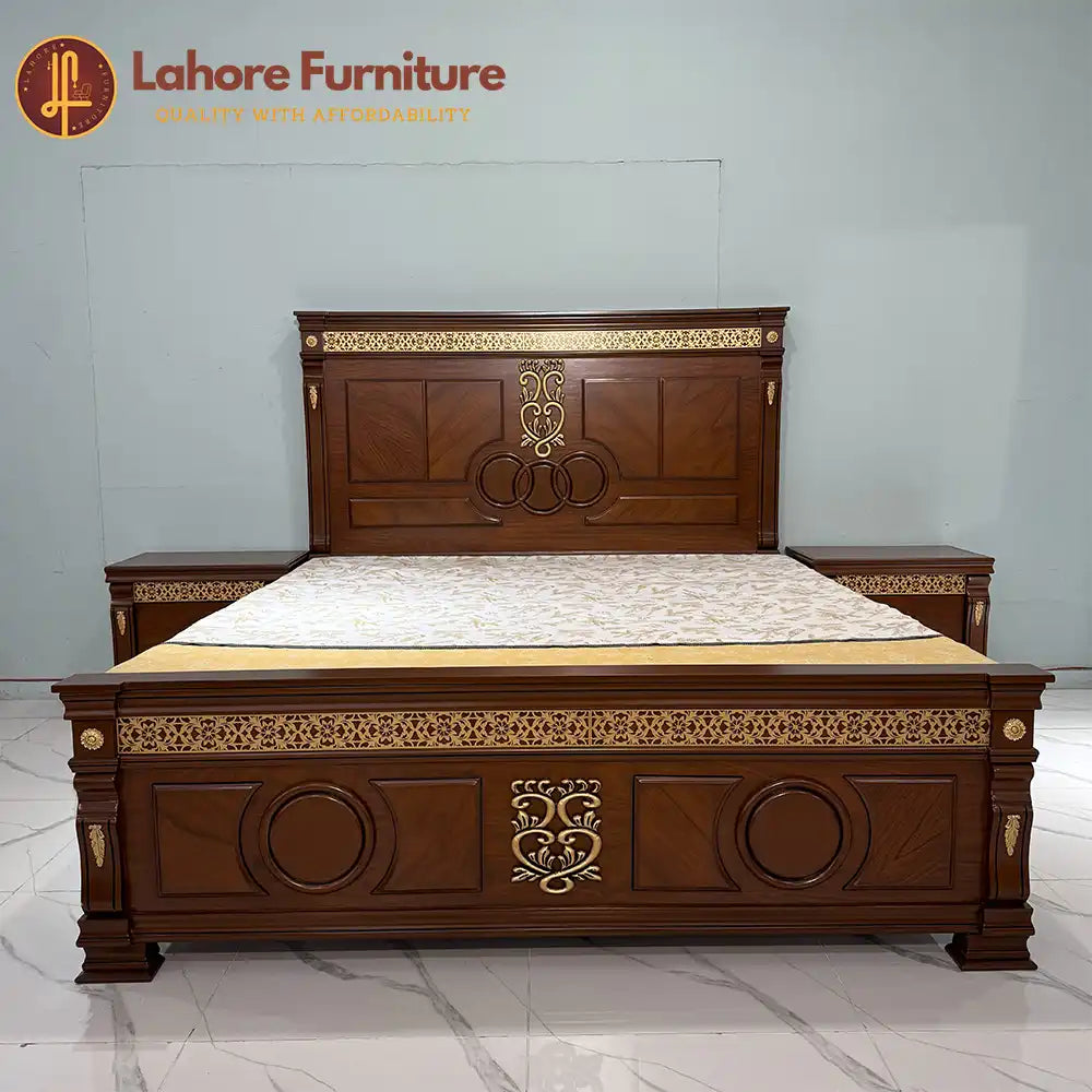 Classic Walnut Gold Inlay  Bed Set - As38