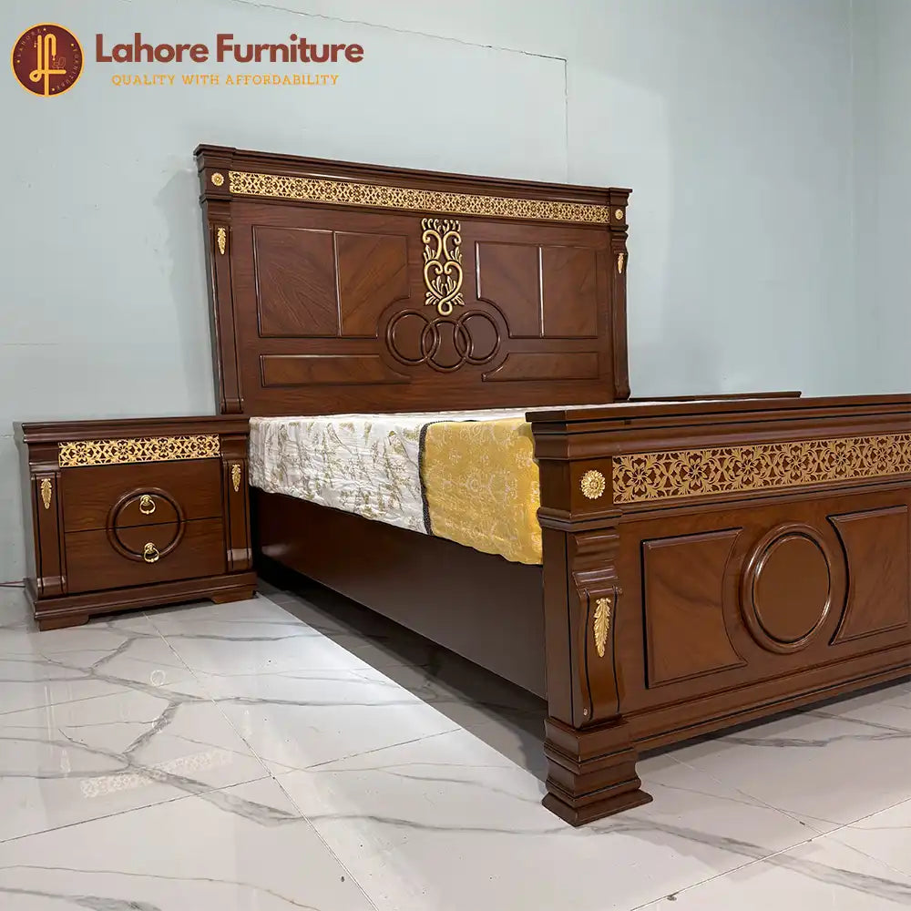 Classic Walnut Gold Inlay  Bed Set - As38