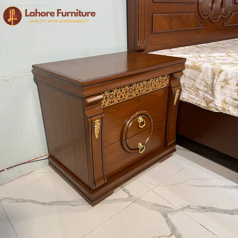 Classic Walnut Gold Inlay  Bed Set - As38