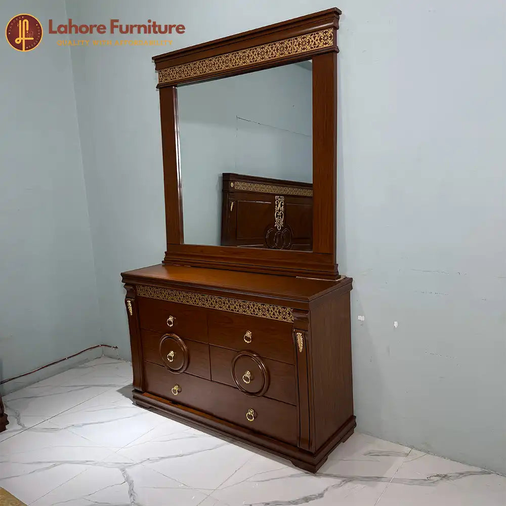 Classic Walnut Gold Inlay  Bed Set - As38