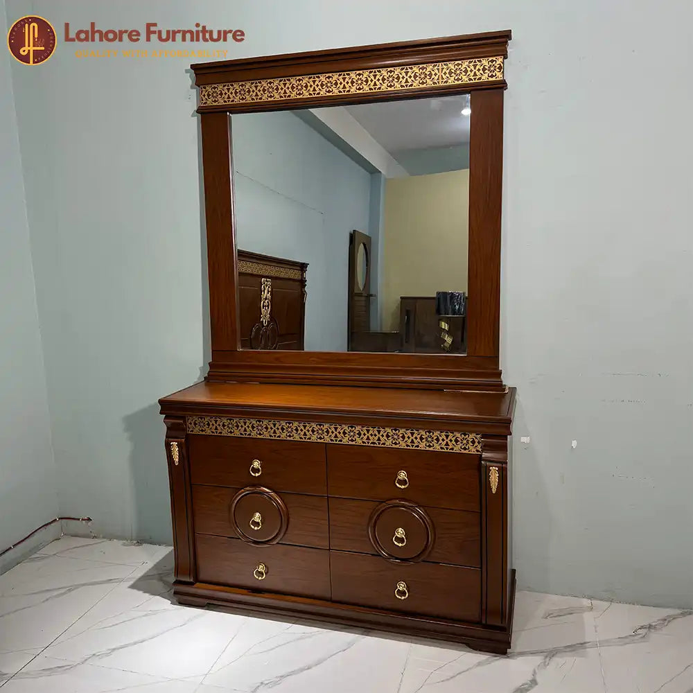 Classic Walnut Gold Inlay  Bed Set - As38
