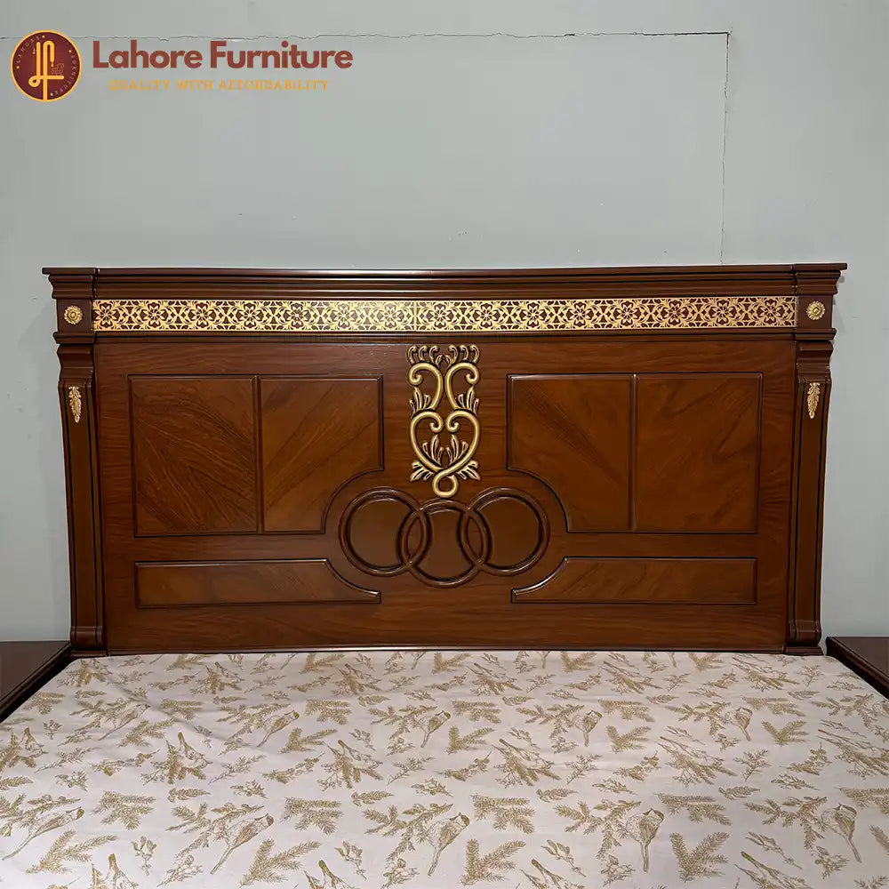 Classic Walnut Gold Inlay  Bed Set - As38