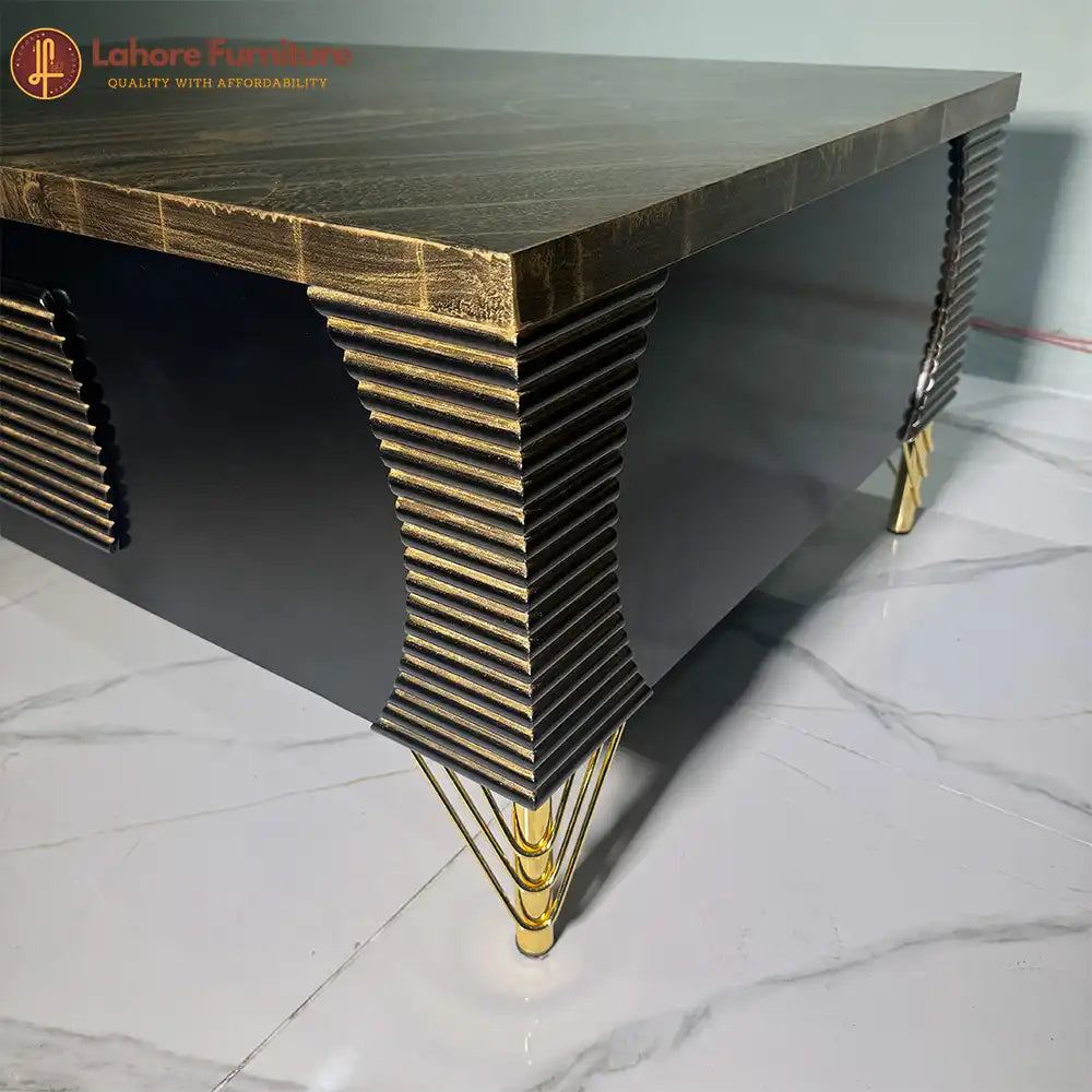 Luxe Fluted Gold Center Table with Stone Inlay - CT58