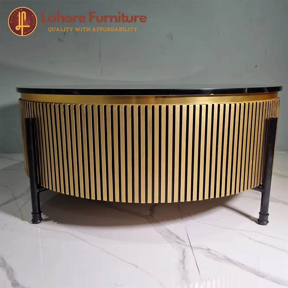 Palace Round Gold and Black Sintered Stone Center Table - CT09
