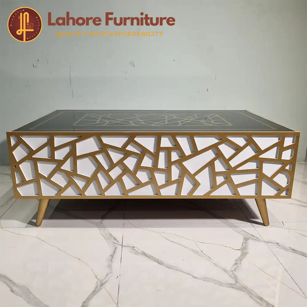 Gold-Inlay  with Black Glass Top Center Table - CT13