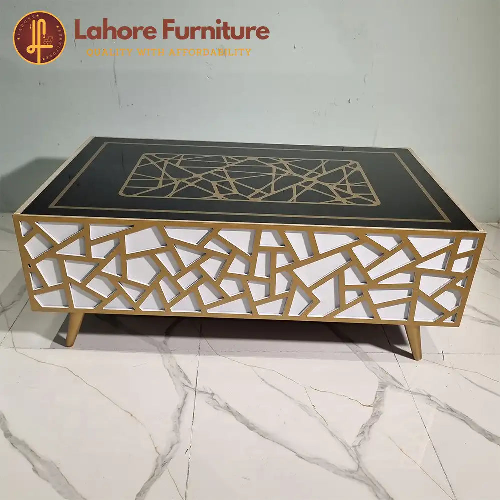 Gold-Inlay  with Black Glass Top Center Table - CT13