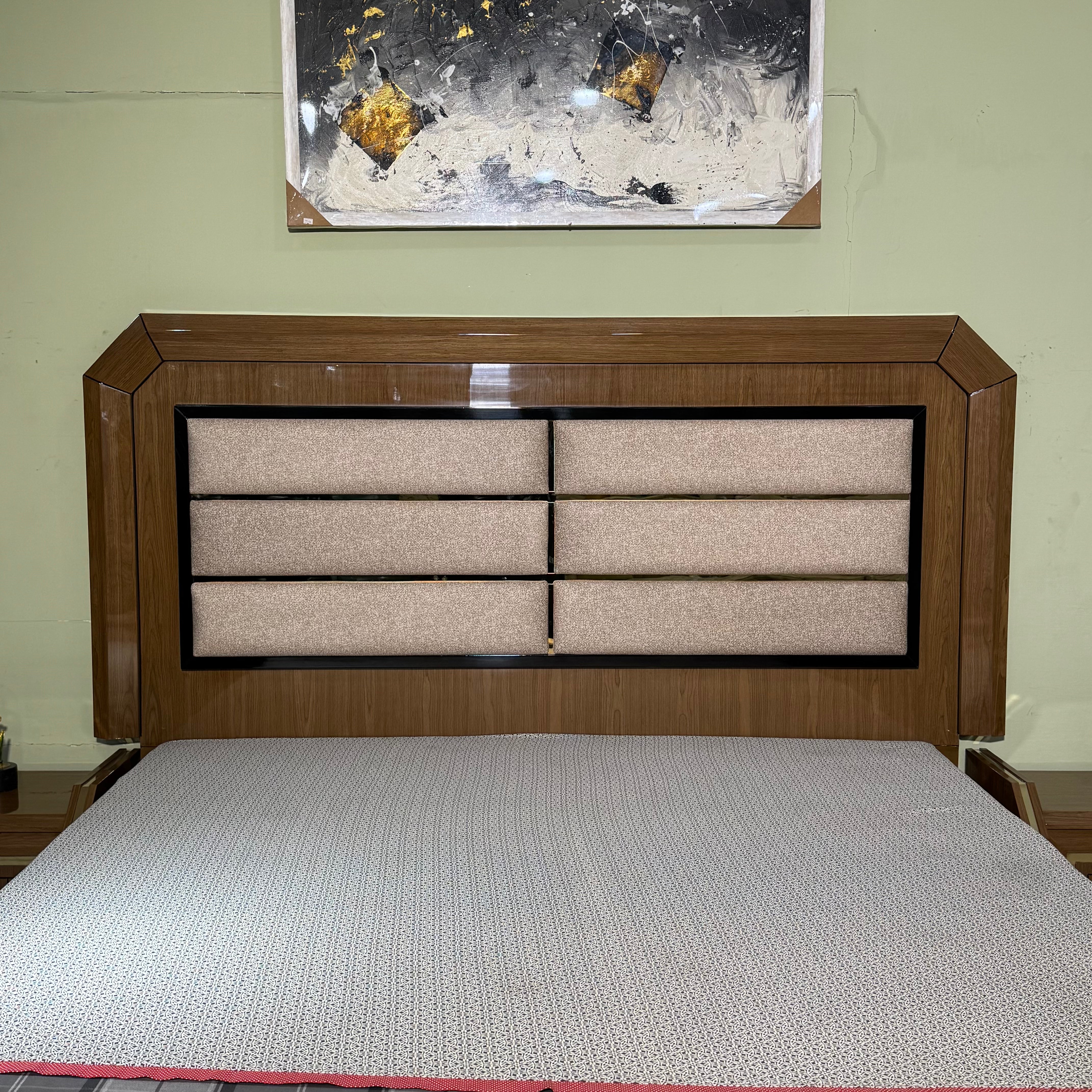 Modern Walnut Upholstered Bed set  - AK36