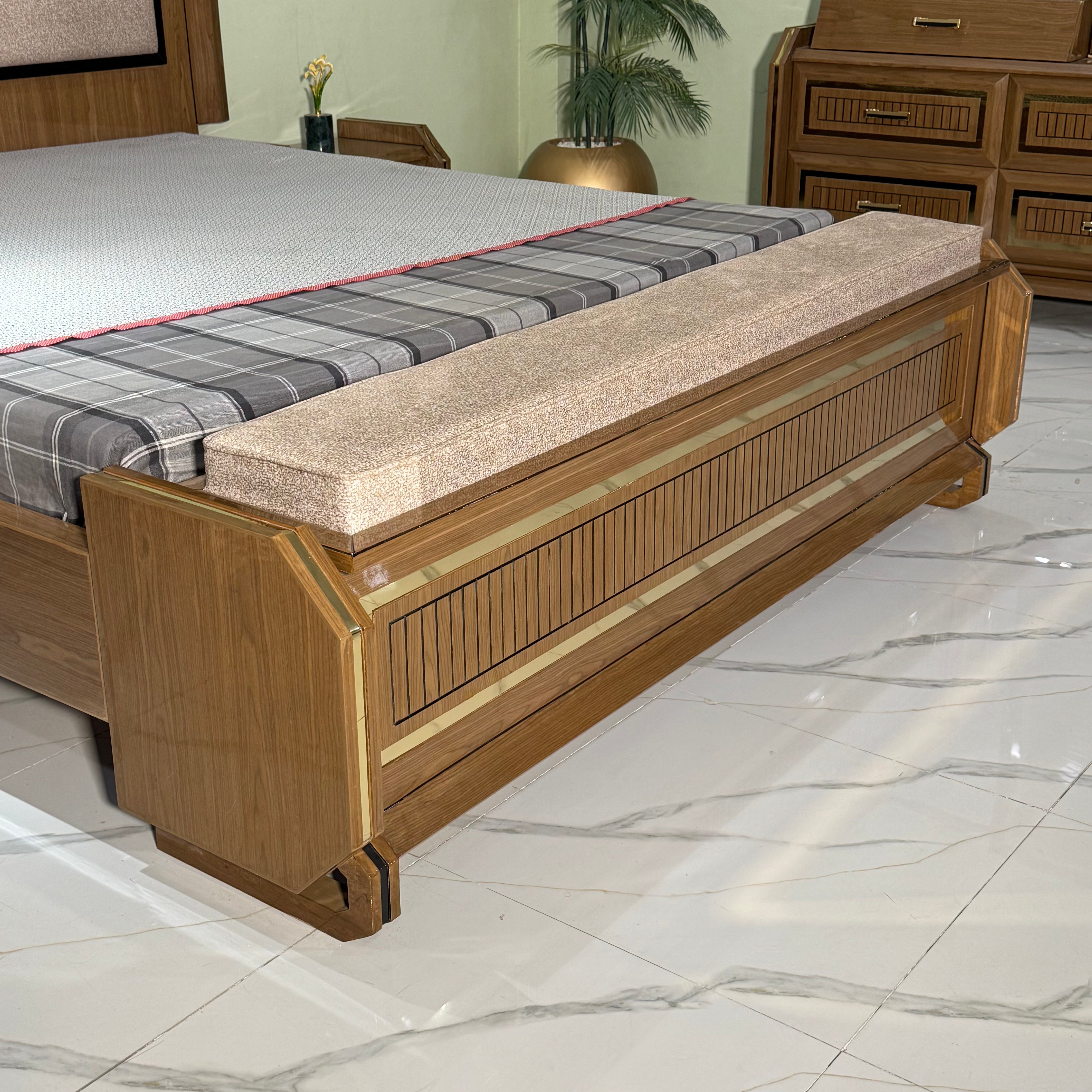 Modern Walnut Upholstered Bed set  - AK36