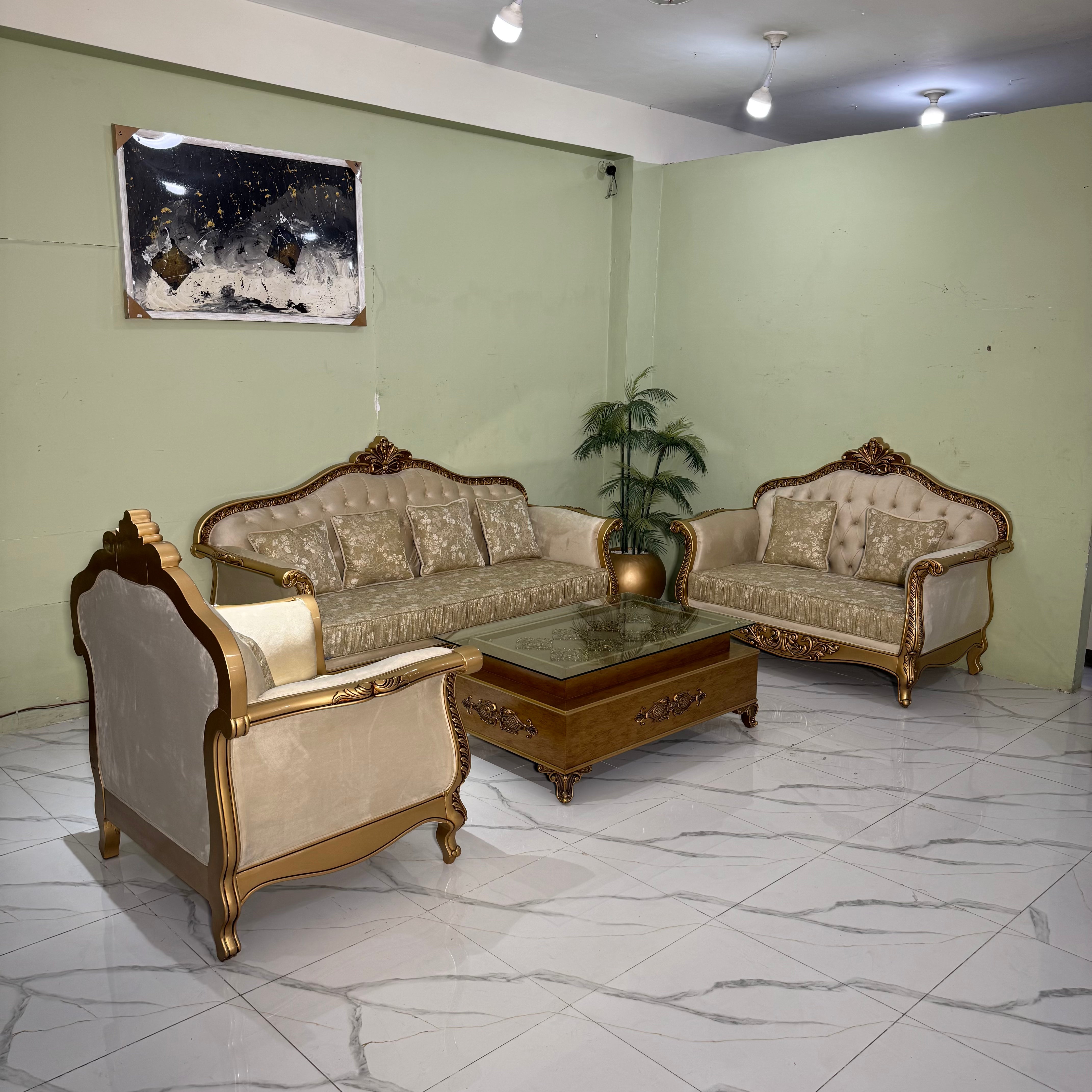 Classical Baroque-Style Ornate Gold Frame Living Room Sofa Set #S69