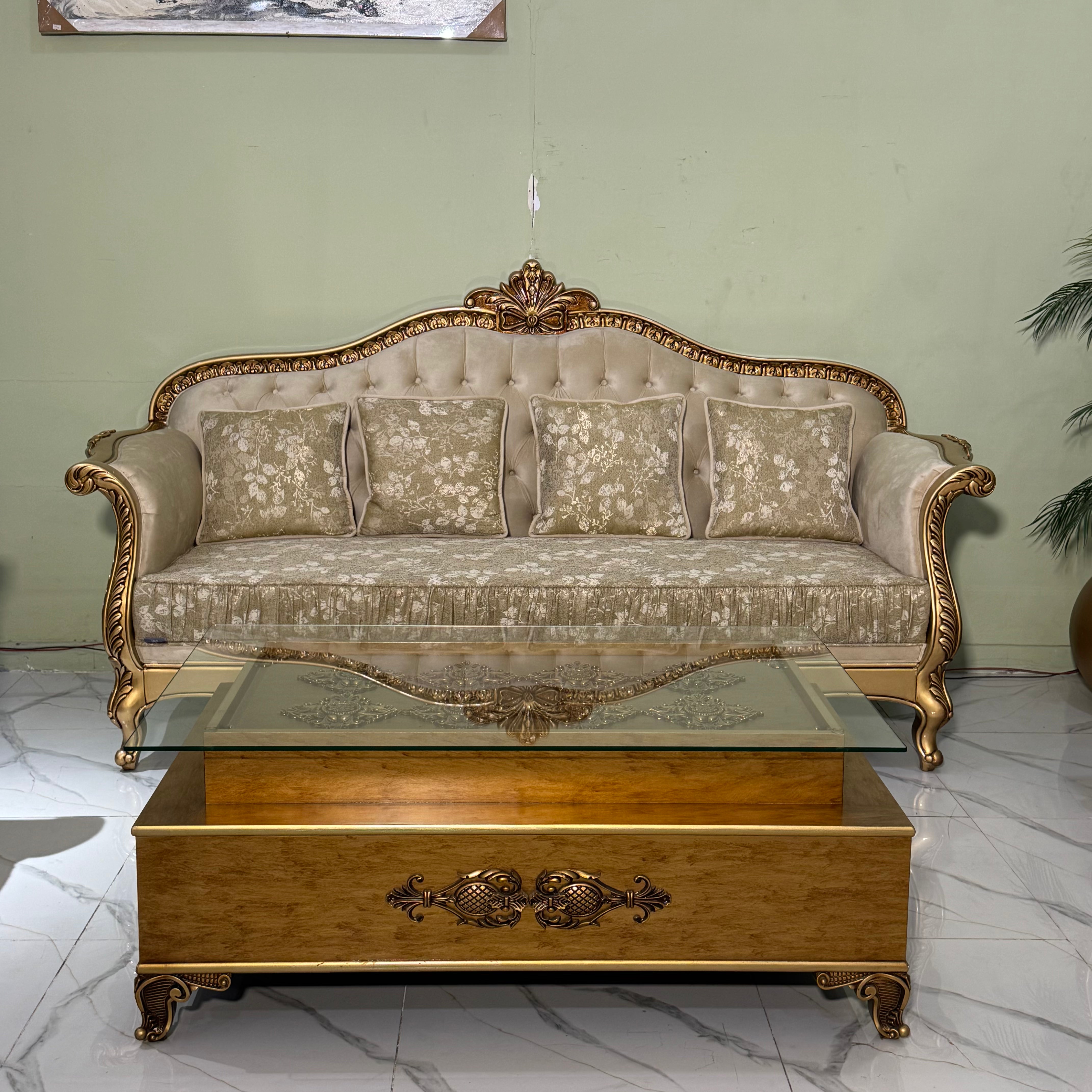 Classical Baroque-Style Ornate Gold Frame Living Room Sofa Set #S69