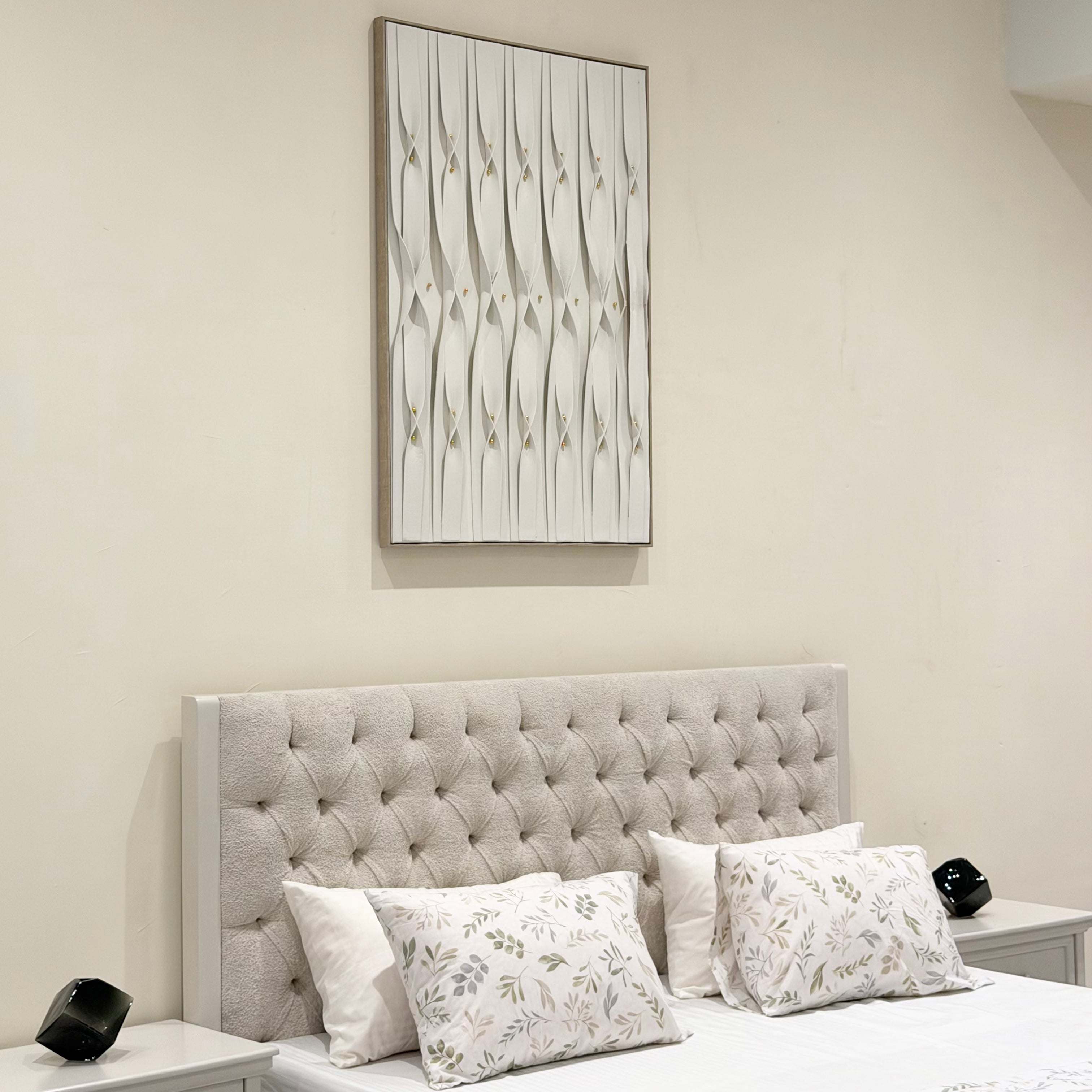 White Stone Bedset with Tufted Bouclé Headboard