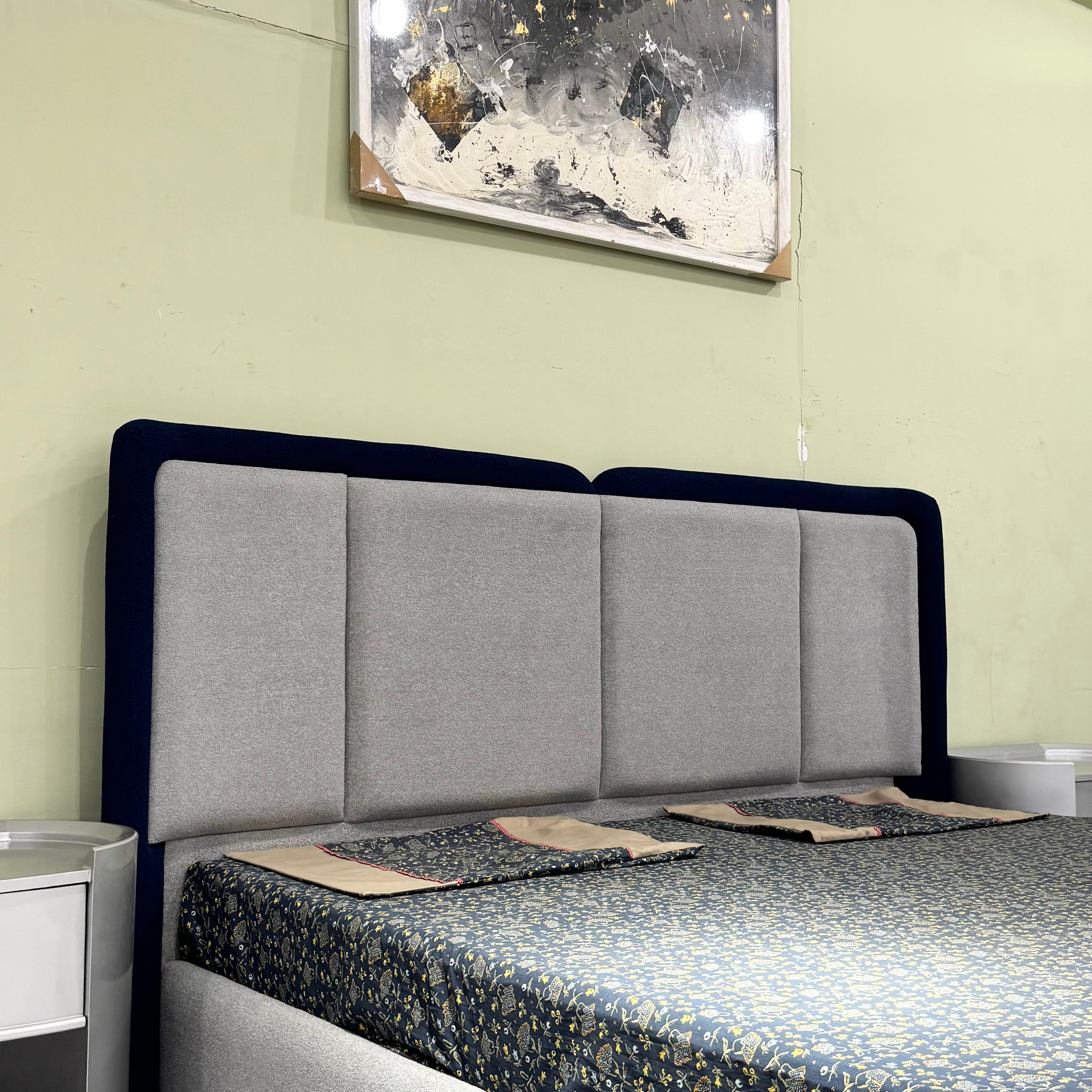 Modern Grey Upholstered Bed Set with Dresser- Ps15