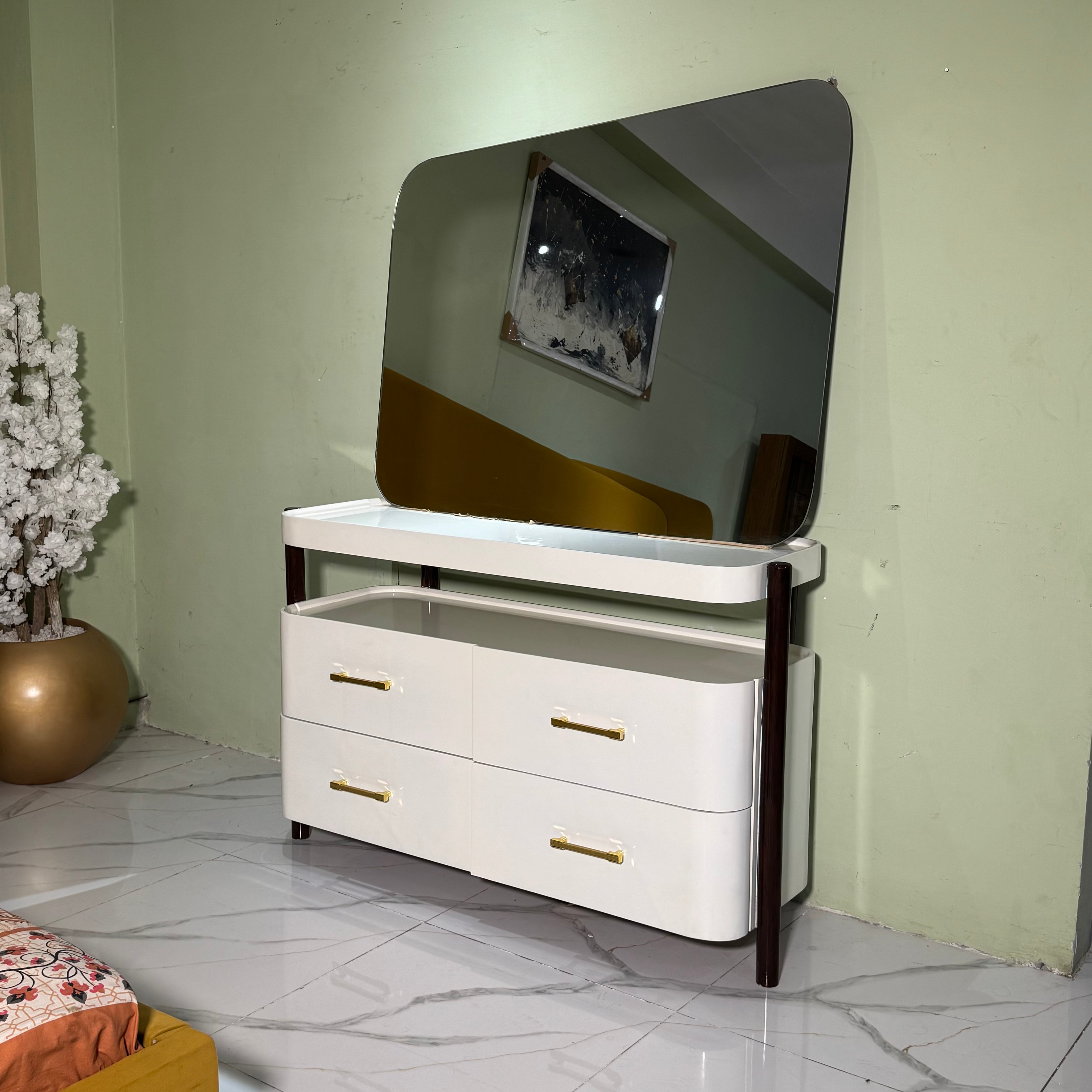 Mustard Modern Bed Set with Dressing Table- Ps11