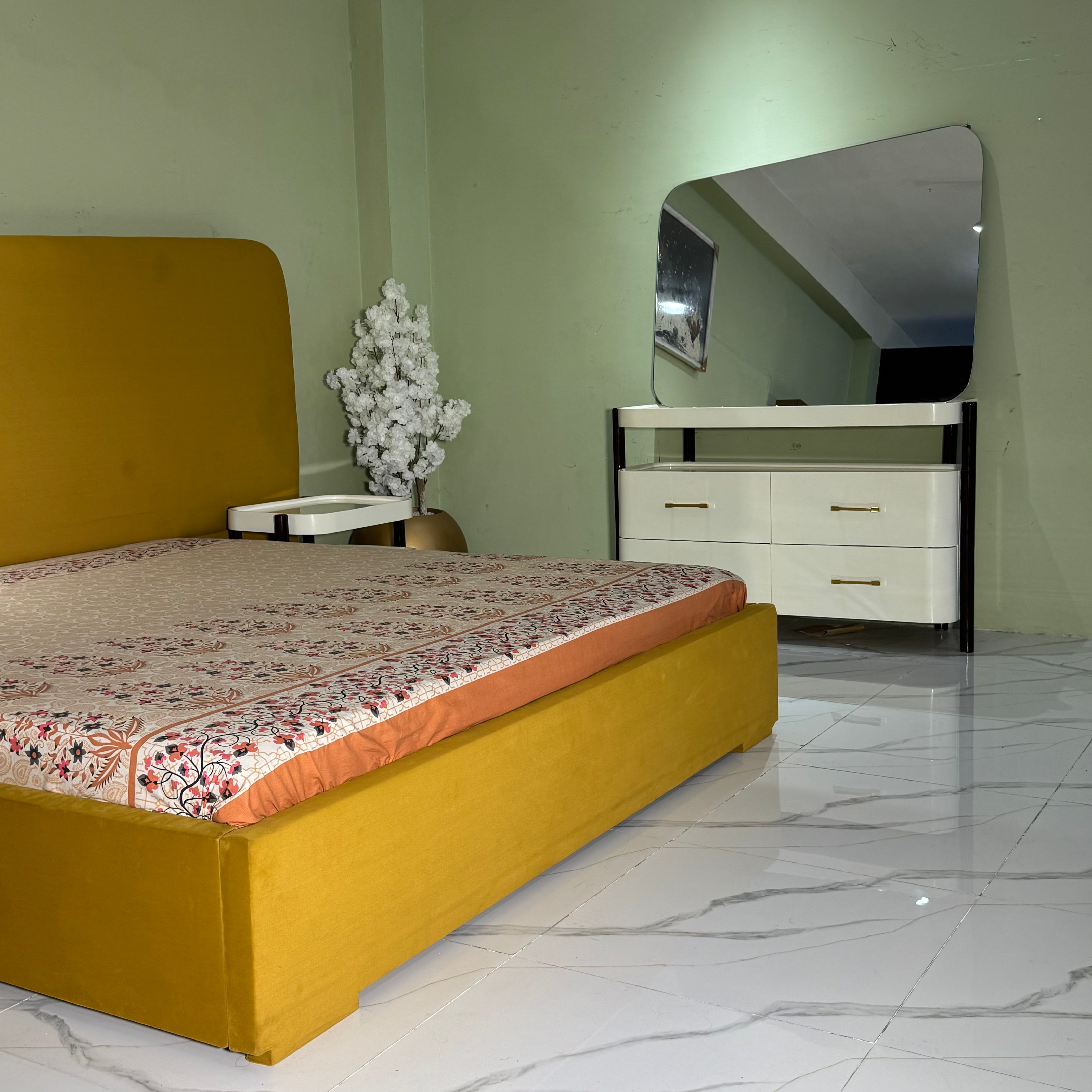 Mustard Modern Bed Set with Dressing Table- Ps11