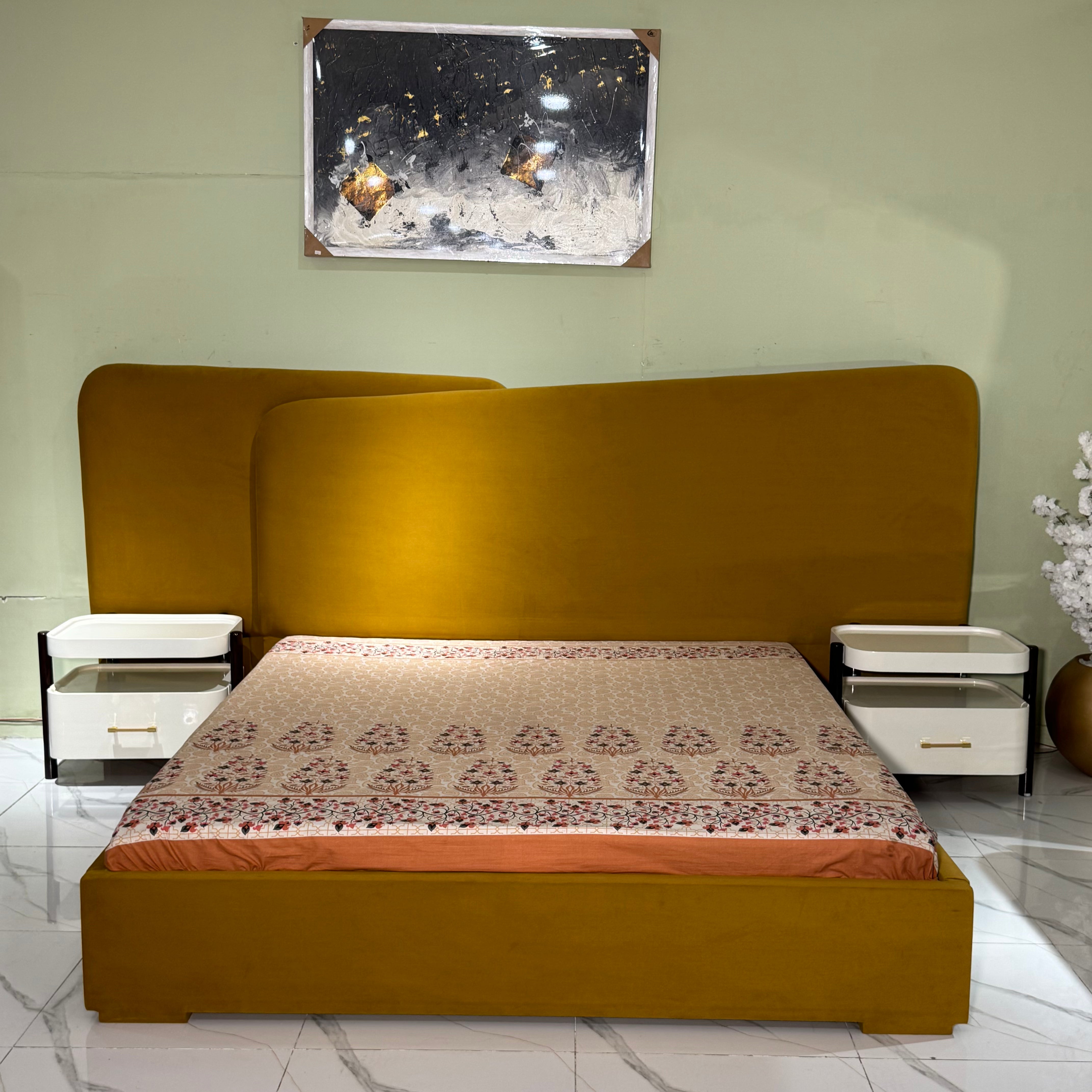 Mustard Modern Bed Set with Dressing Table- Ps11