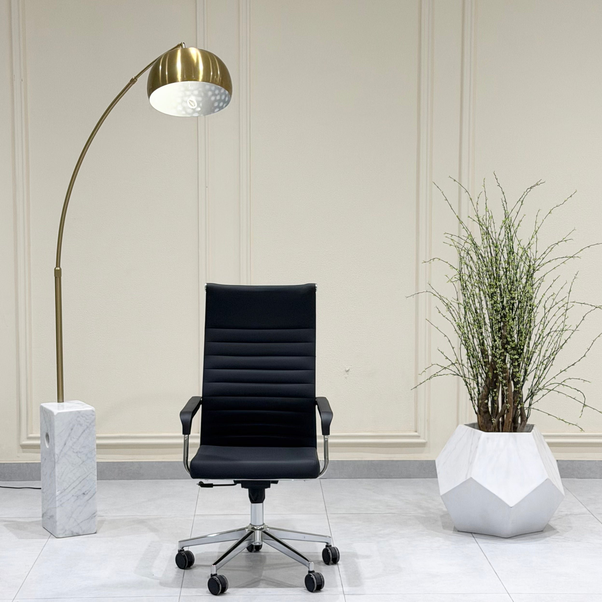 Modern Ribbed Leather High-Back Executive Office Chair