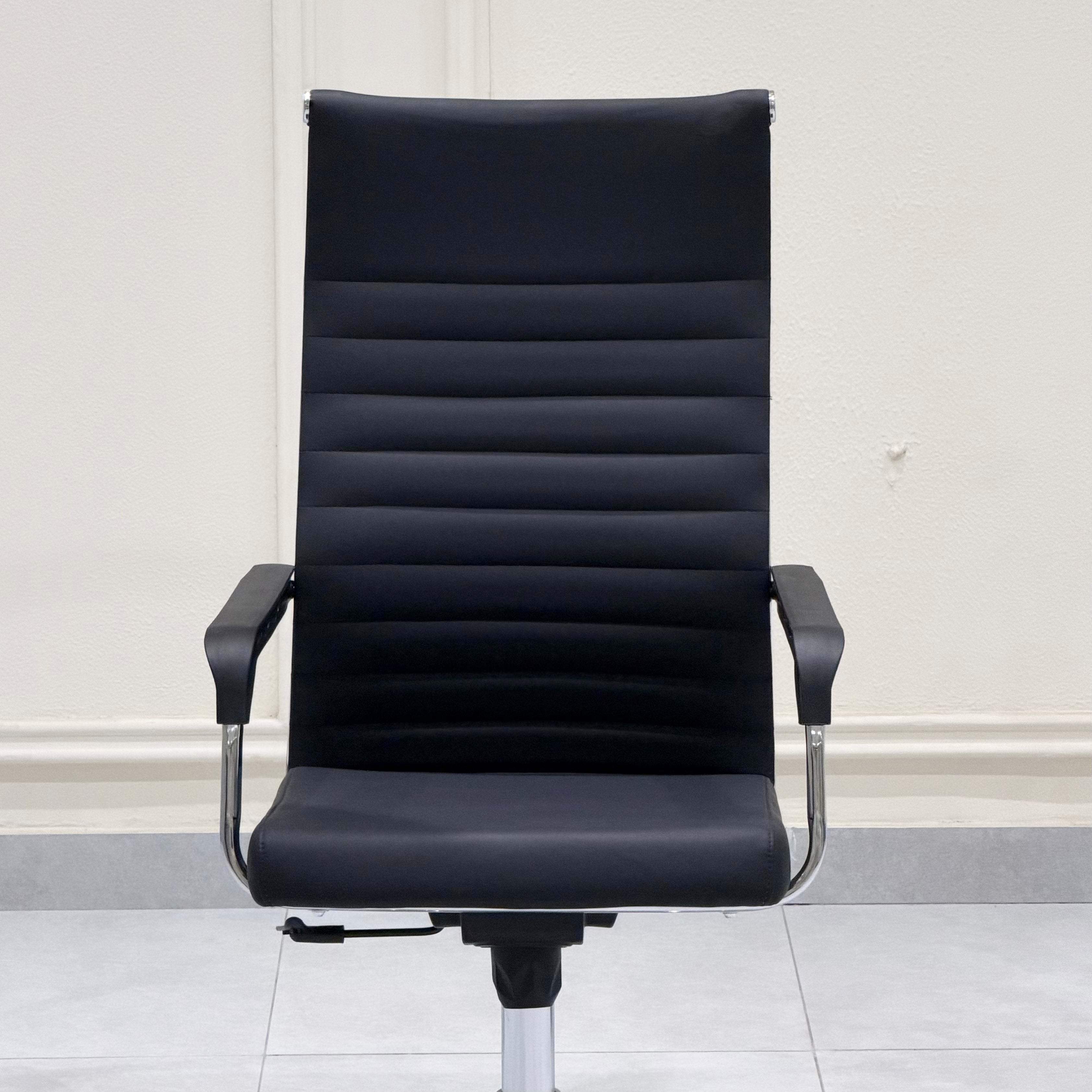 Modern Ribbed Leather High-Back Executive Office Chair
