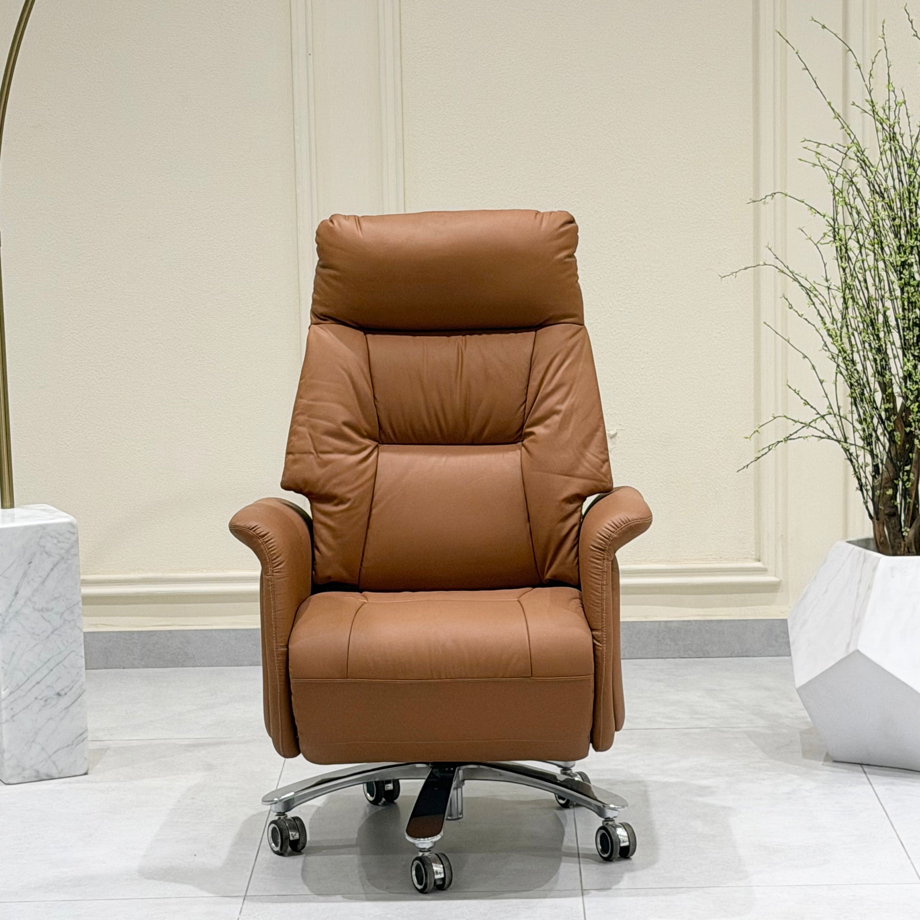 Luxury Tan Leather Executive Office Recliner Chair