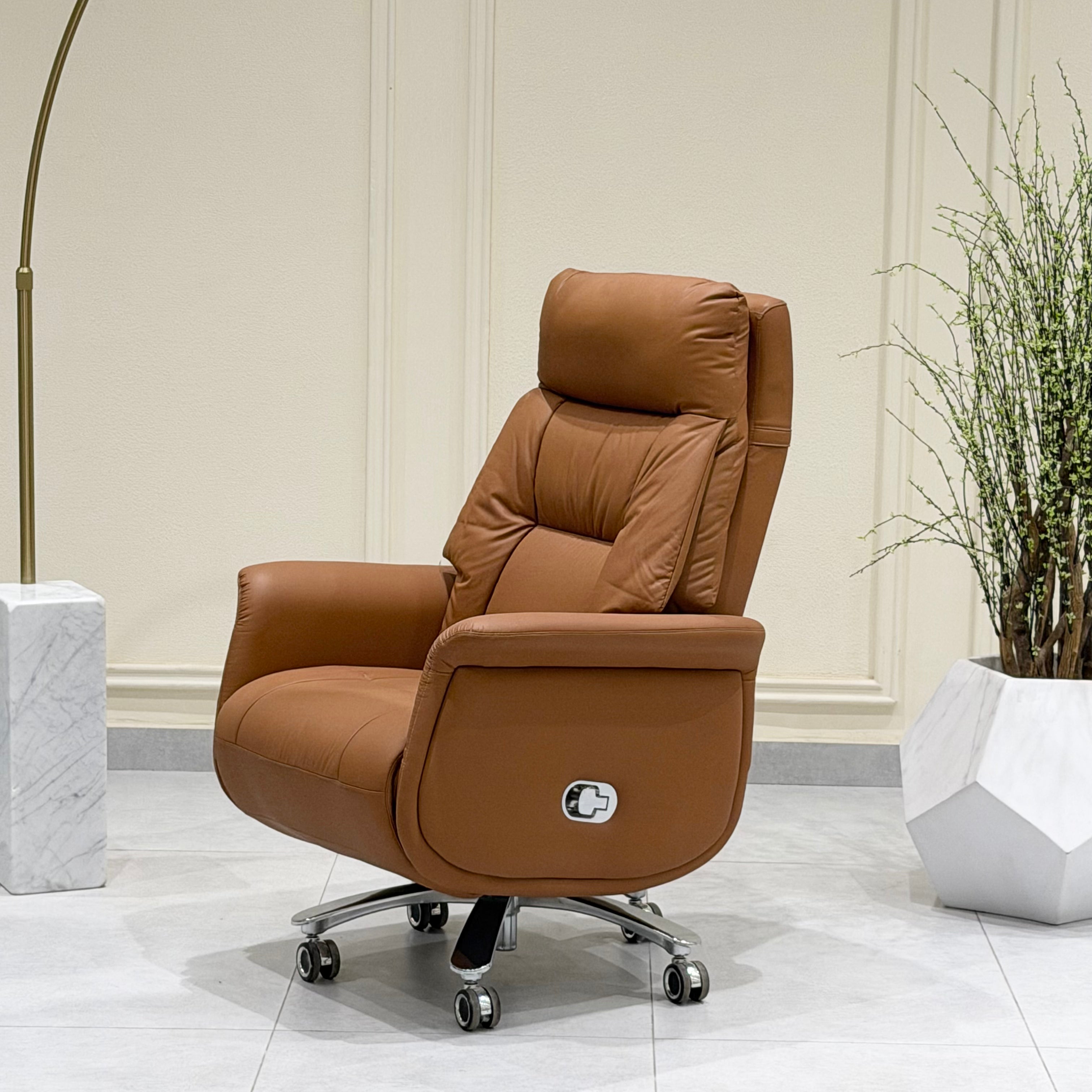 Luxury Tan Leather Executive Office Recliner Chair