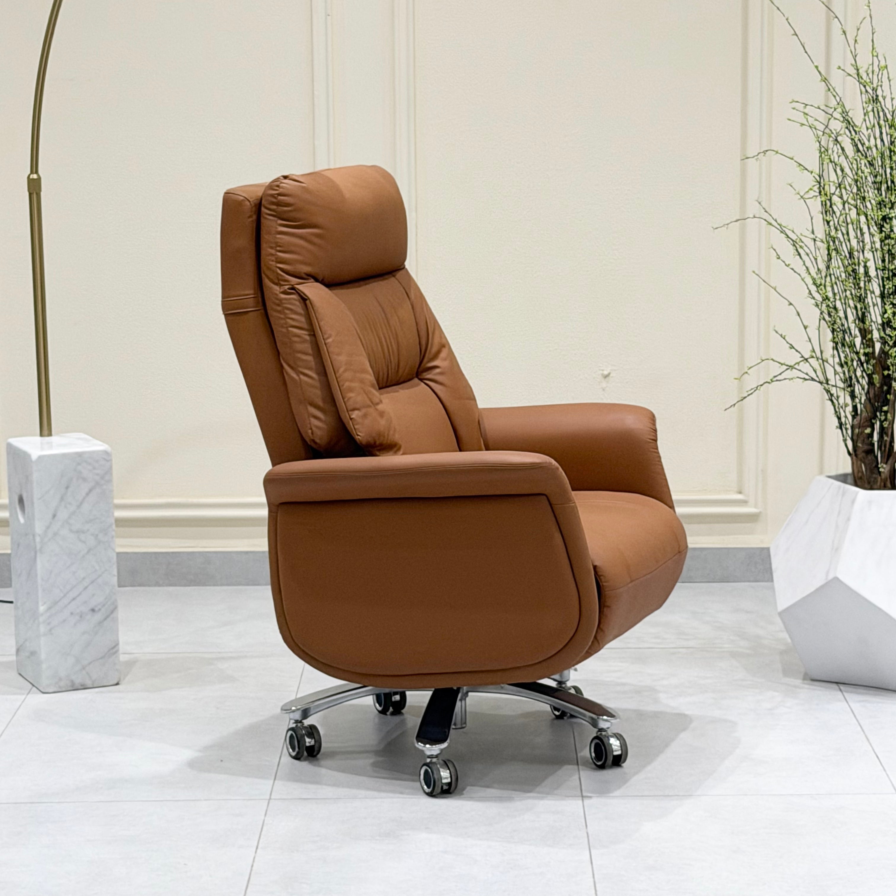 Luxury Tan Leather Executive Office Recliner Chair