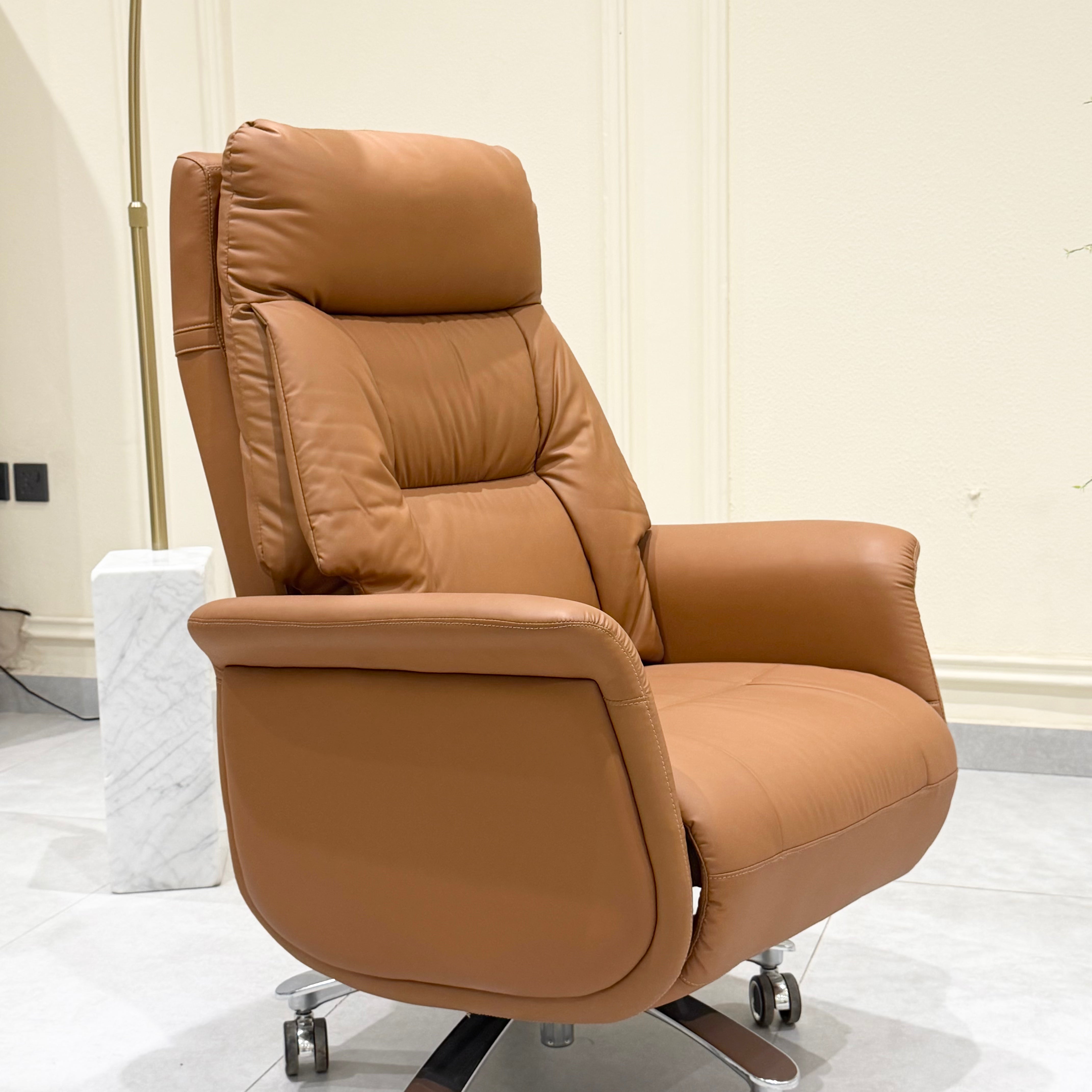 Luxury Tan Leather Executive Office Recliner Chair