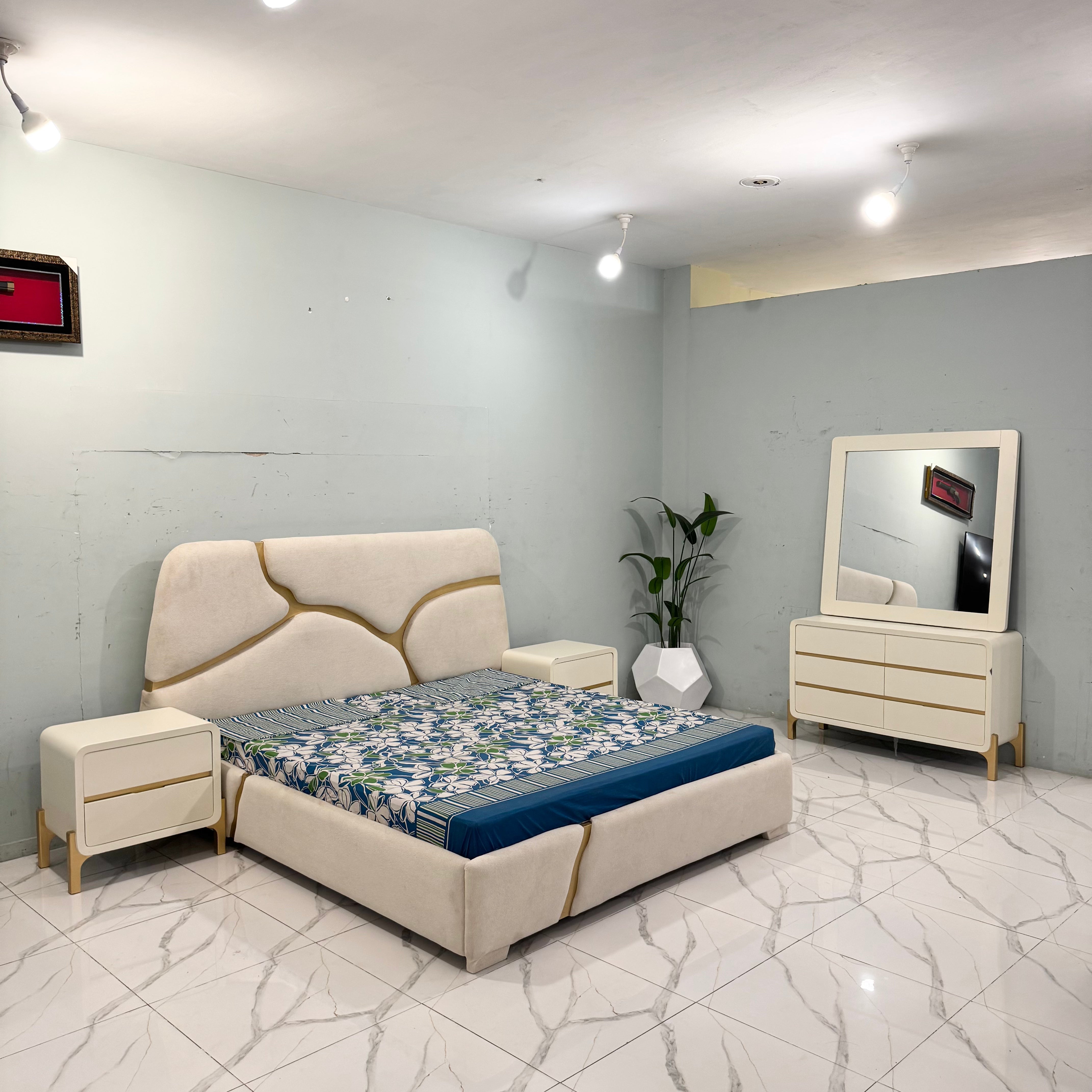 Luxurious minimalist bed set  with gold accents -Md05