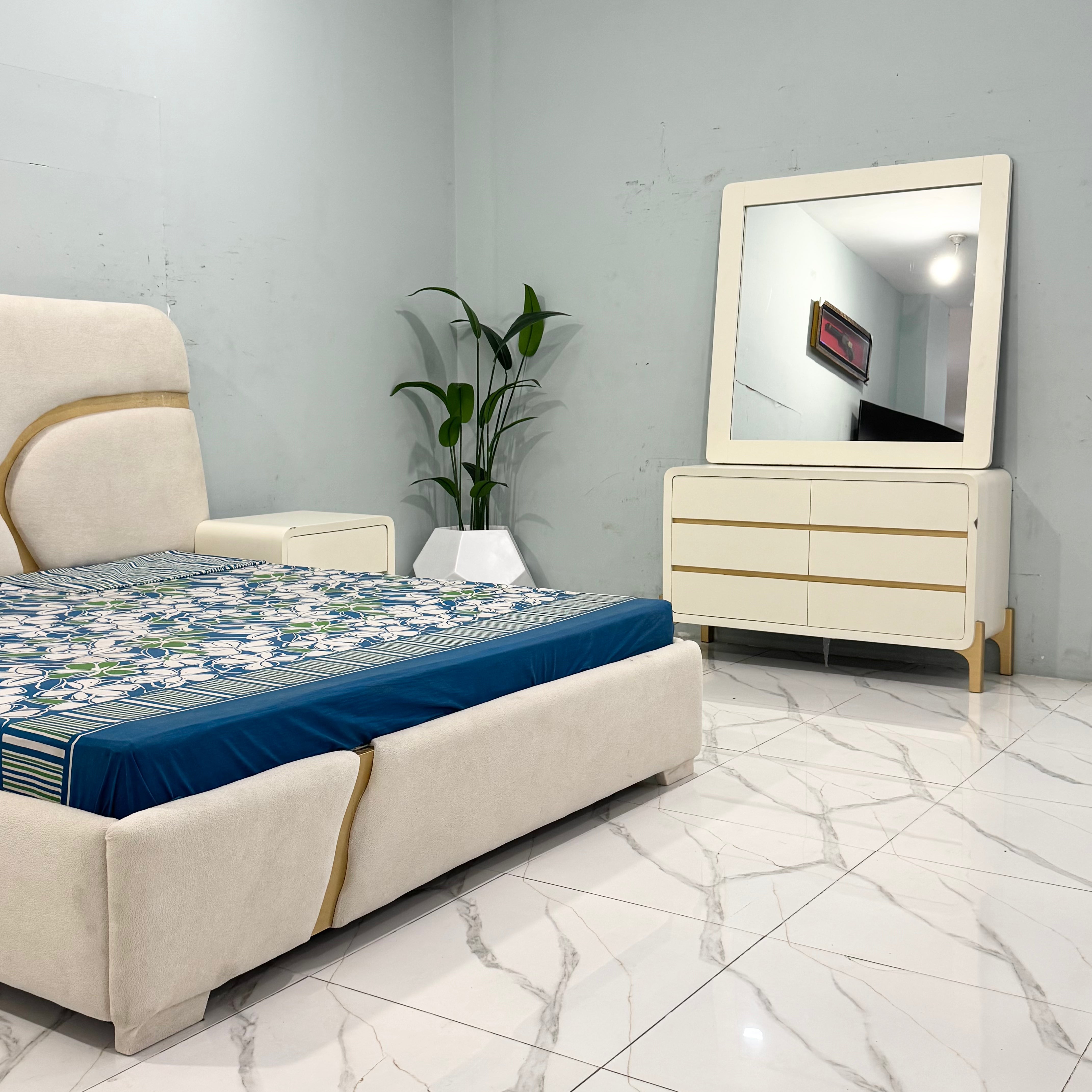 Luxurious minimalist bed set  with gold accents -Md05