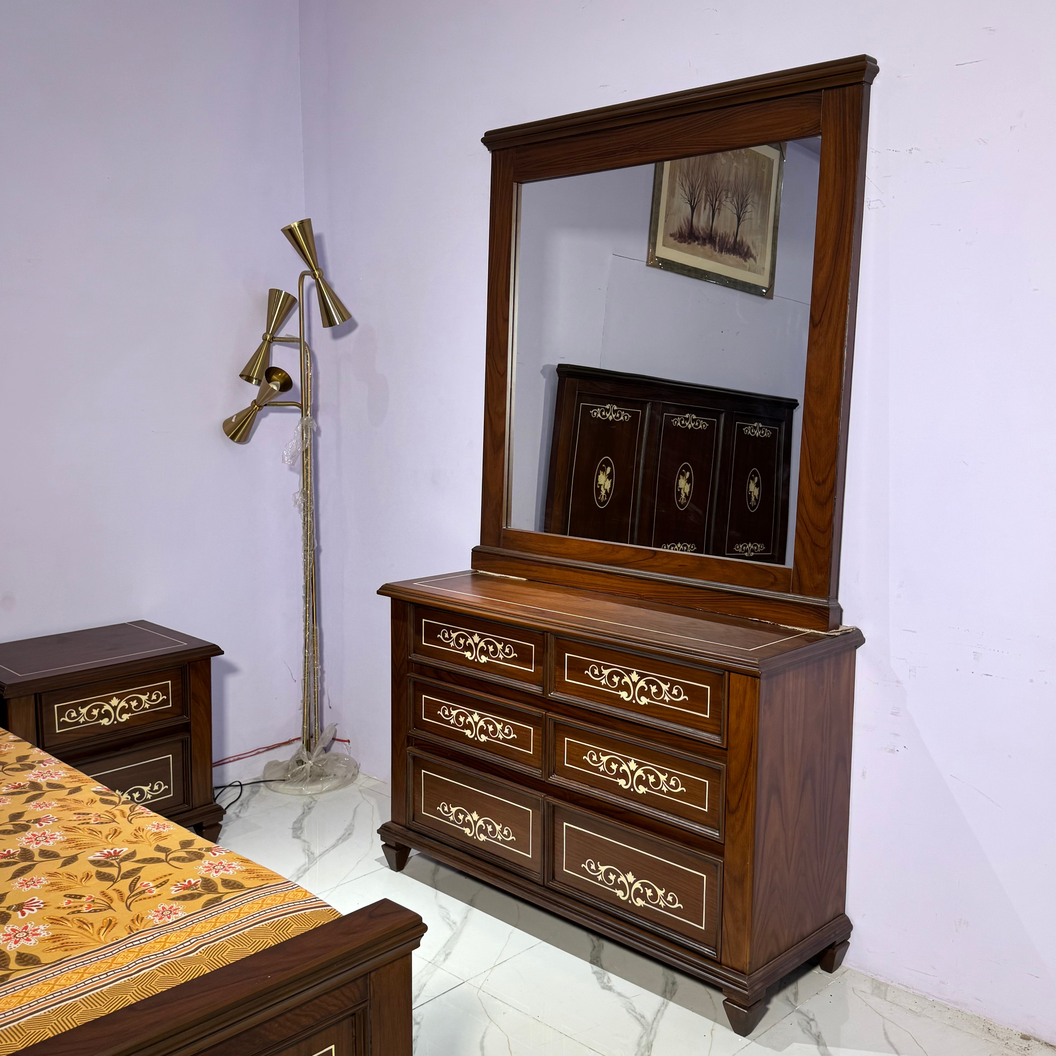 Classic Walnut Wooden Bedroom Set with Dresser -As44