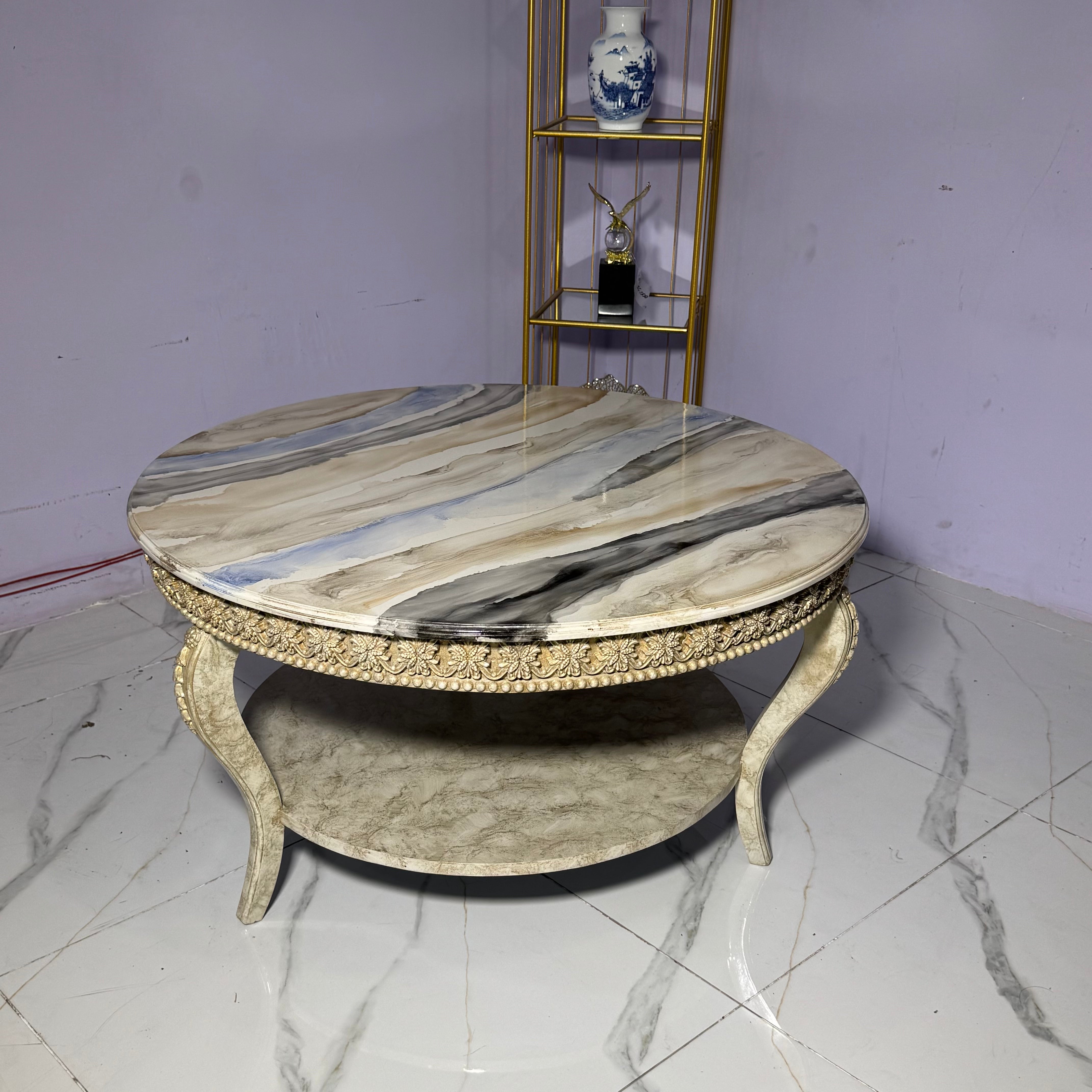 Swirl Marble & Carved  Center table - Ct01