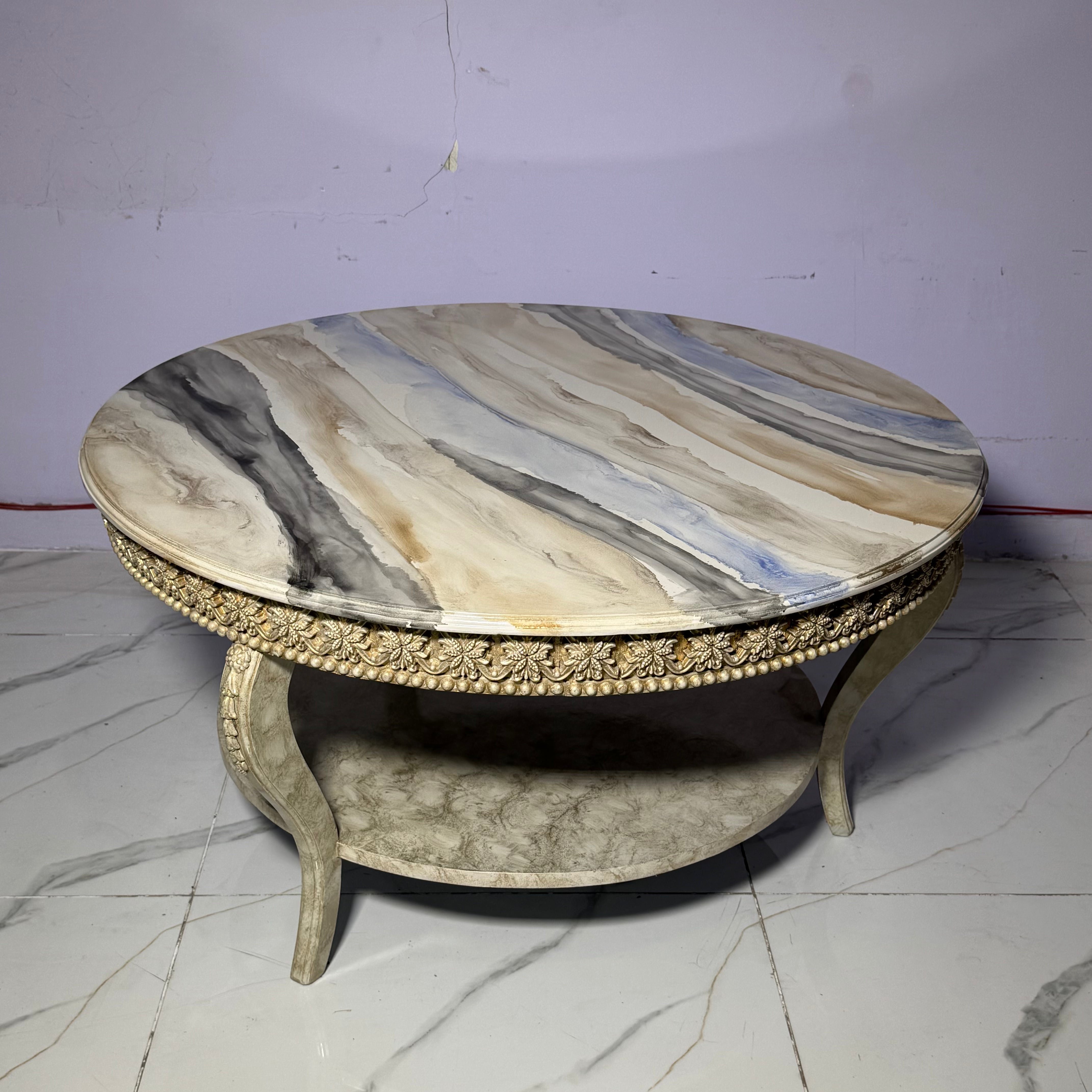 Swirl Marble & Carved  Center table - Ct01