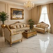 Classical Baroque-Style Ornate Gold Frame Living Room Sofa Set #S69