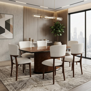 Modern Luxury Wood Dining Table Set with 6 Cream Chairs -  sd03
