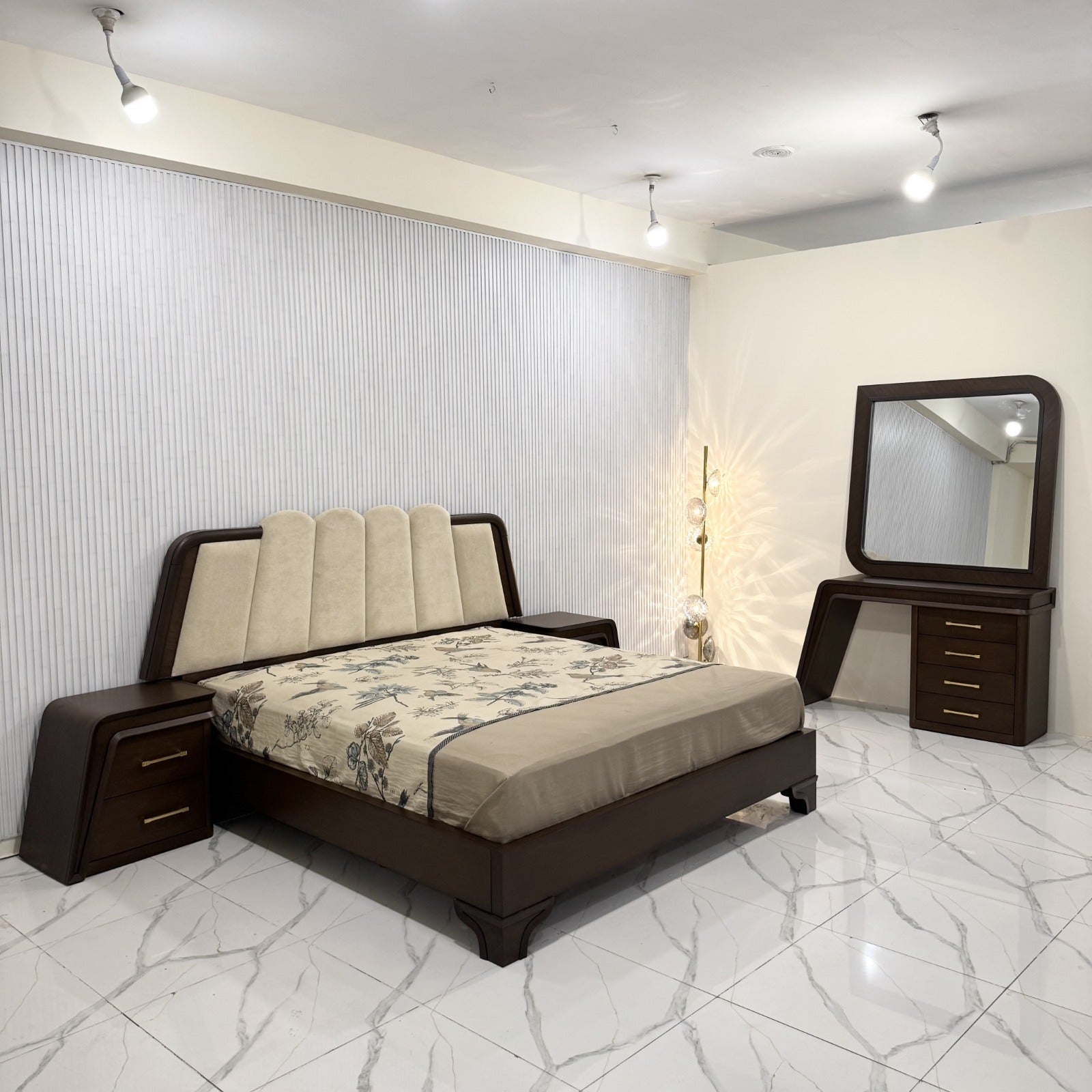 Premium Walnut Bed with Dressing Table - Ak03